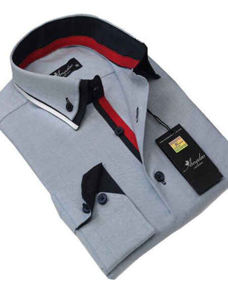 Solid Grey Mens Slim Fit Designer Dress Shirt - tailored Cotton Shirts for Work and Casual Wear - Amedeo Exclusive