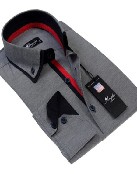 Solid Soft Grey Mens Slim Fit Designer Dress Shirt - tailored Cotton Shirts for Work and Casual Wear - Amedeo Exclusive