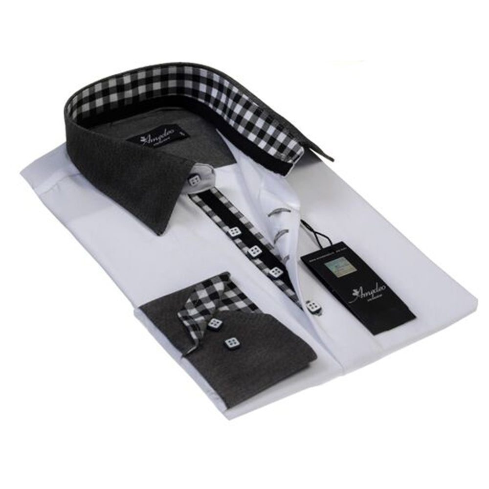 Checkered White Mens Slim Fit Designer Dress Shirt - tailored Cotton Shirts for Work and Casual Wear - Amedeo Exclusive