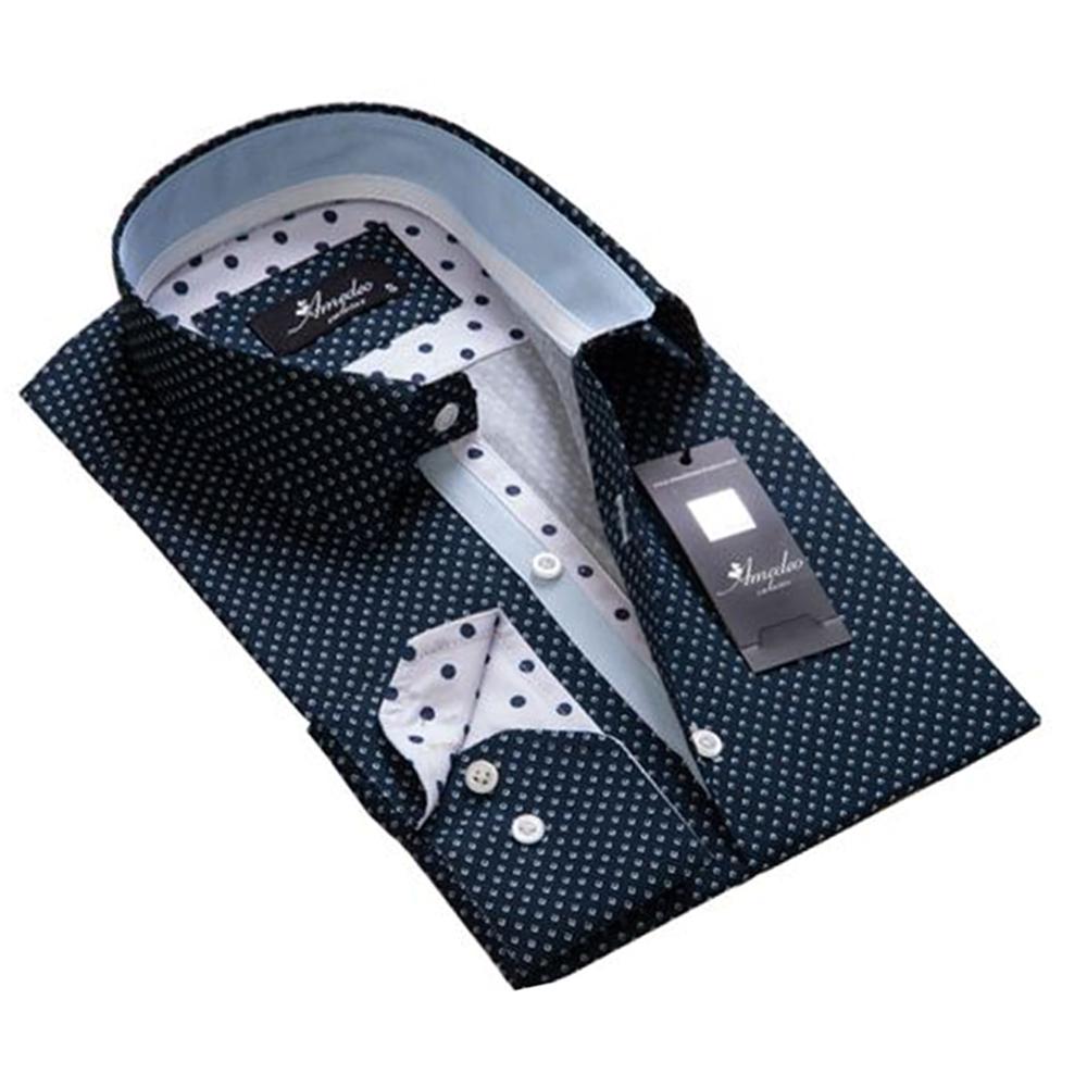 Blue Dots Mens Slim Fit Designer Dress Shirt - tailored Cotton Shirts for Work and Casual Wear - Amedeo Exclusive