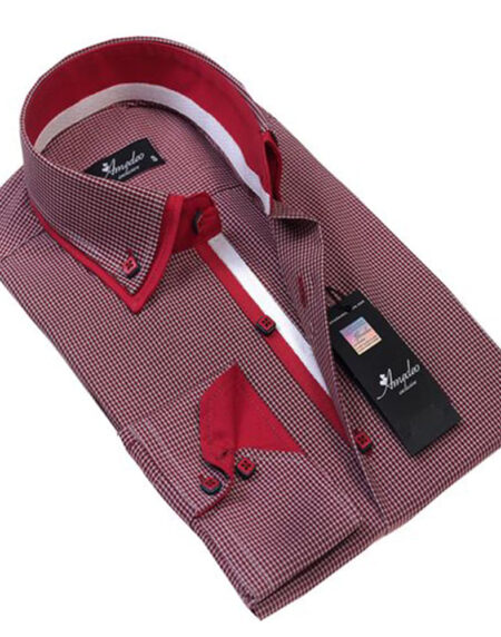 Red Checkers Mens Slim Fit Designer Dress Shirt - tailored Cotton Shirts for Work and Casual Wear - Amedeo Exclusive