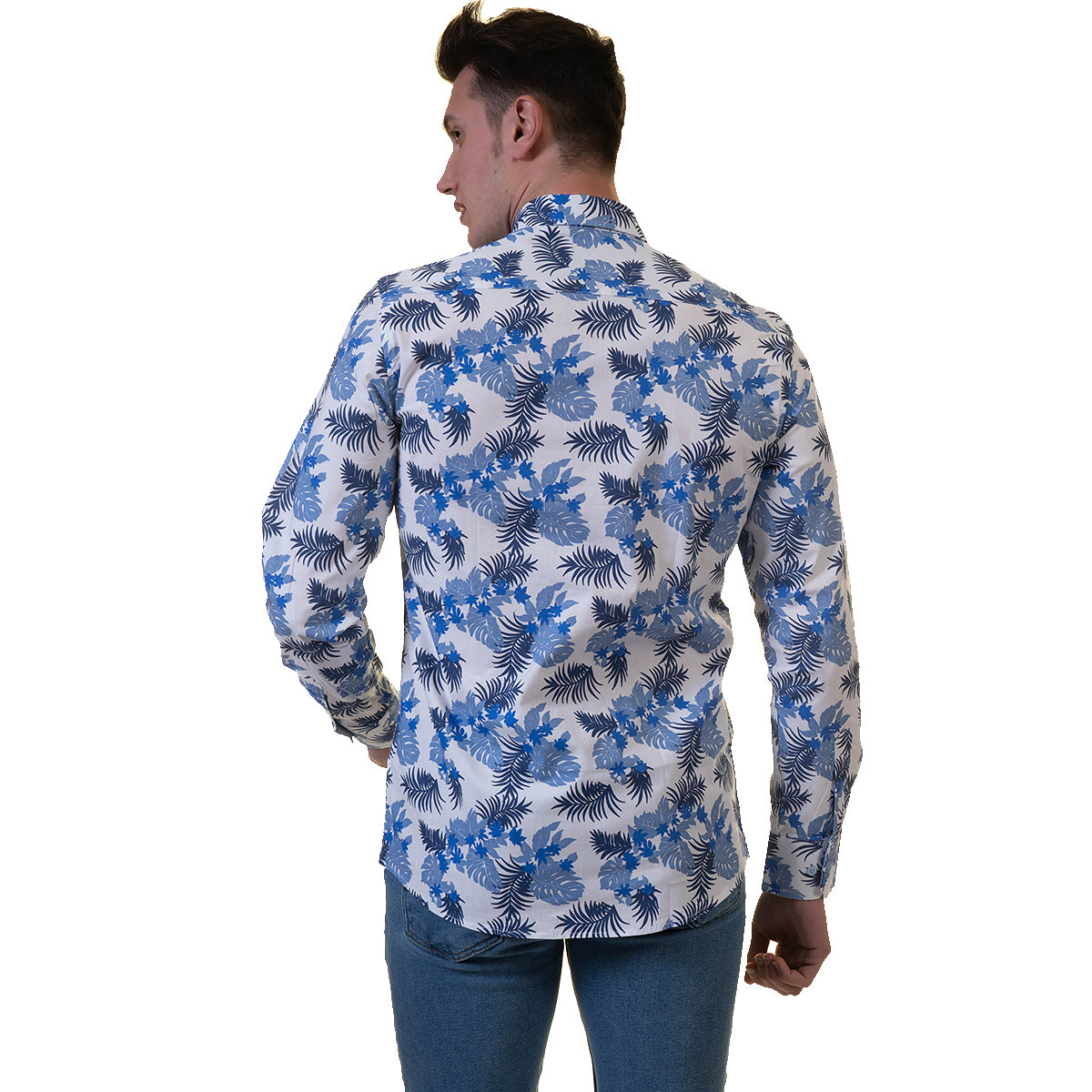 Blue and White Mens Slim Fit Designer French Cuff Shirt - tailored Cotton Shirts for Work and Casual Wear - Image 5