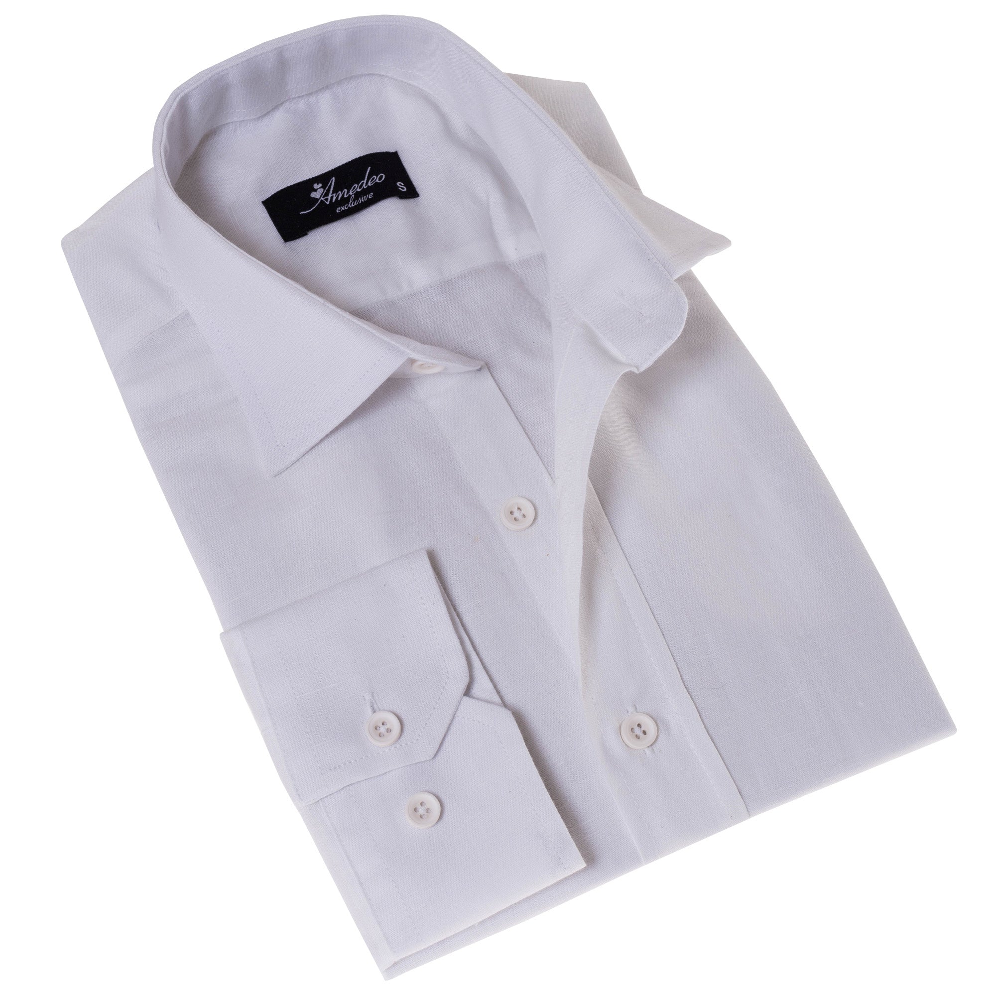 White Luxury Men's European-Made Tailored Fit Linen Button-Up Shirt
