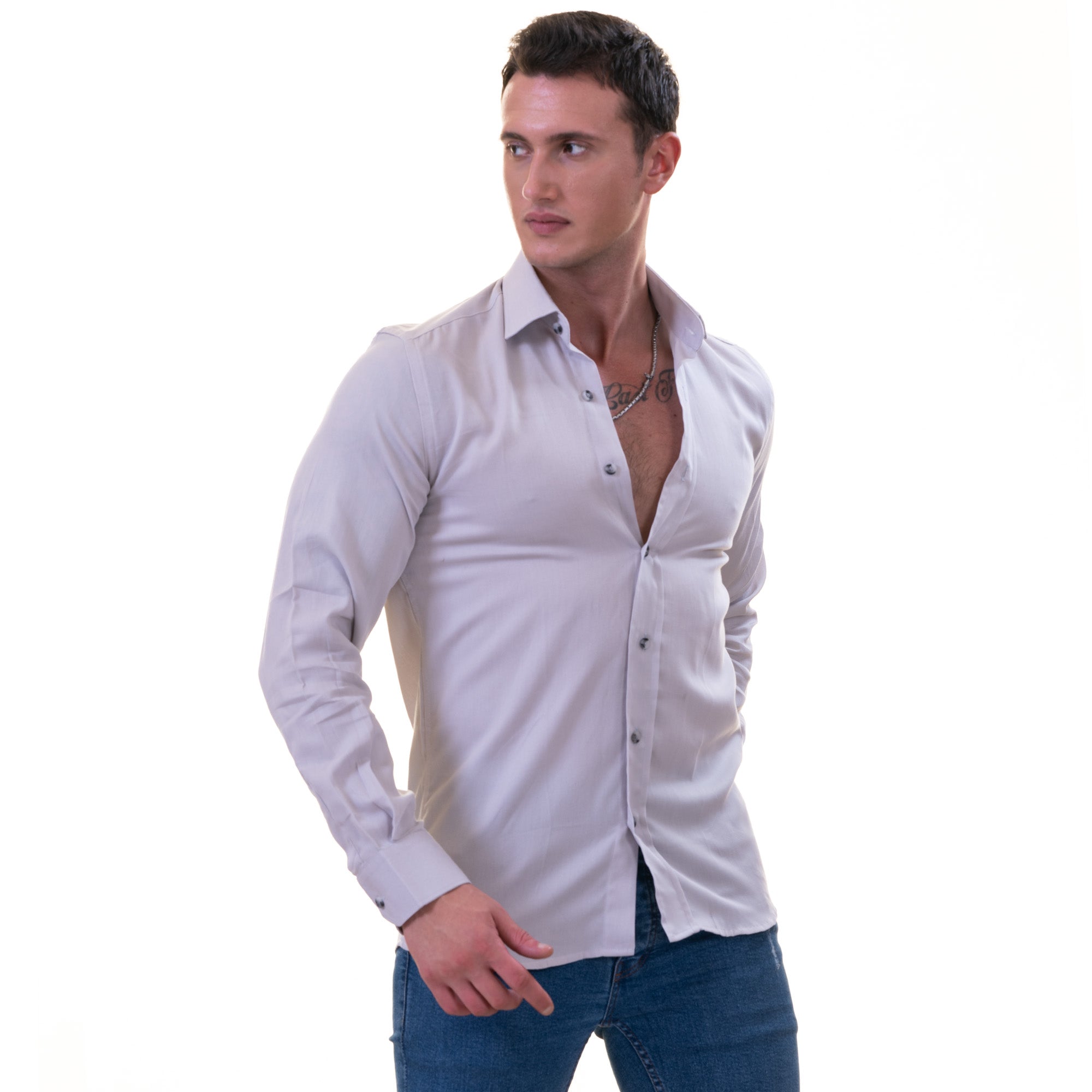 Gray Luxury Men's Linen Button-Up Shirt - Tailored Fit, European Made - Image 4