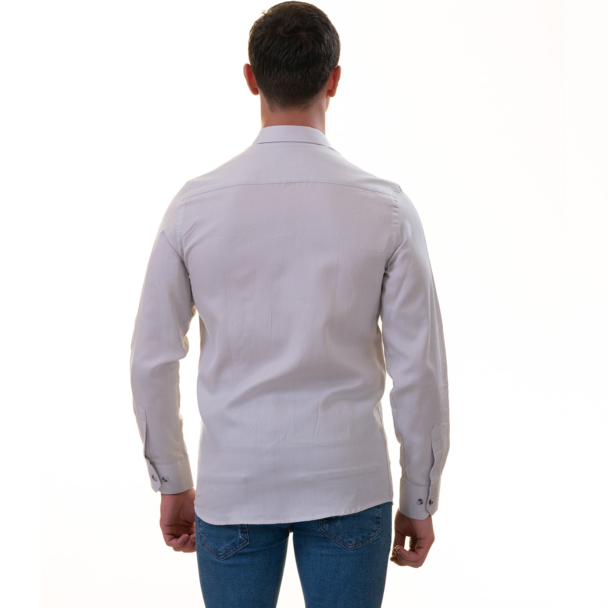 Gray Luxury Men's Linen Button-Up Shirt - Tailored Fit, European Made - Image 3