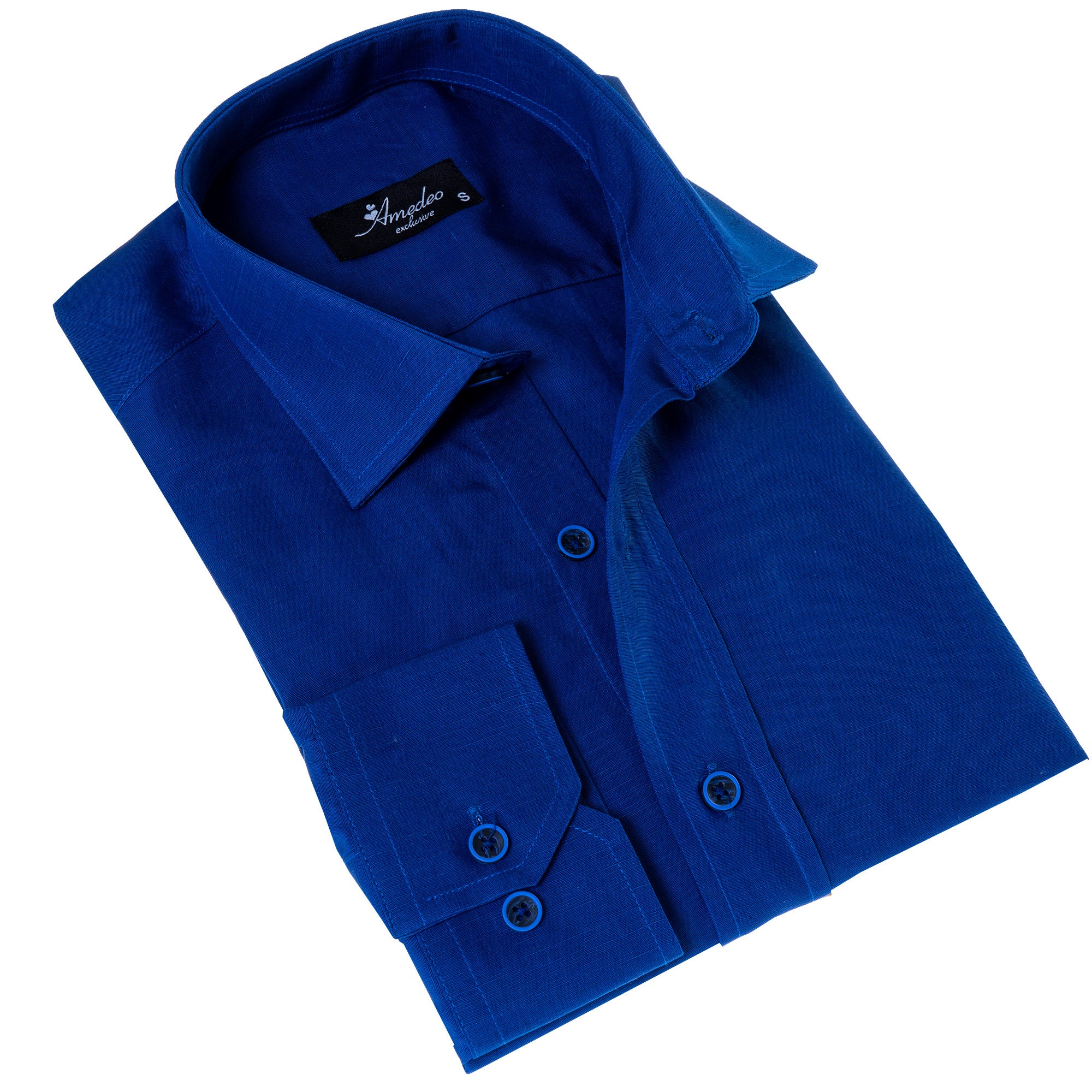 Men’s Royal Blue Linen Shirt - Luxury Tailor Fit European Made Button-Up