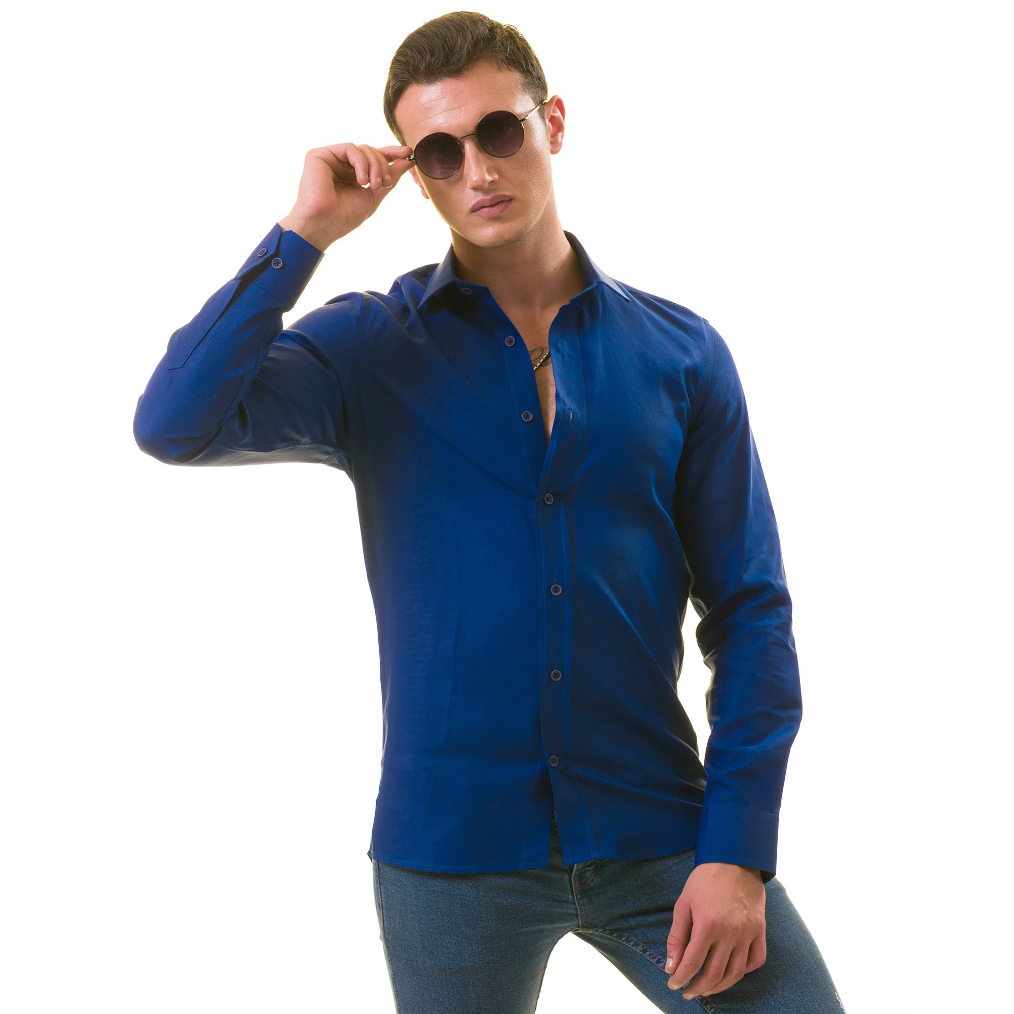 Men’s Royal Blue Linen Shirt - Luxury Tailor Fit European Made Button-Up - Image 3