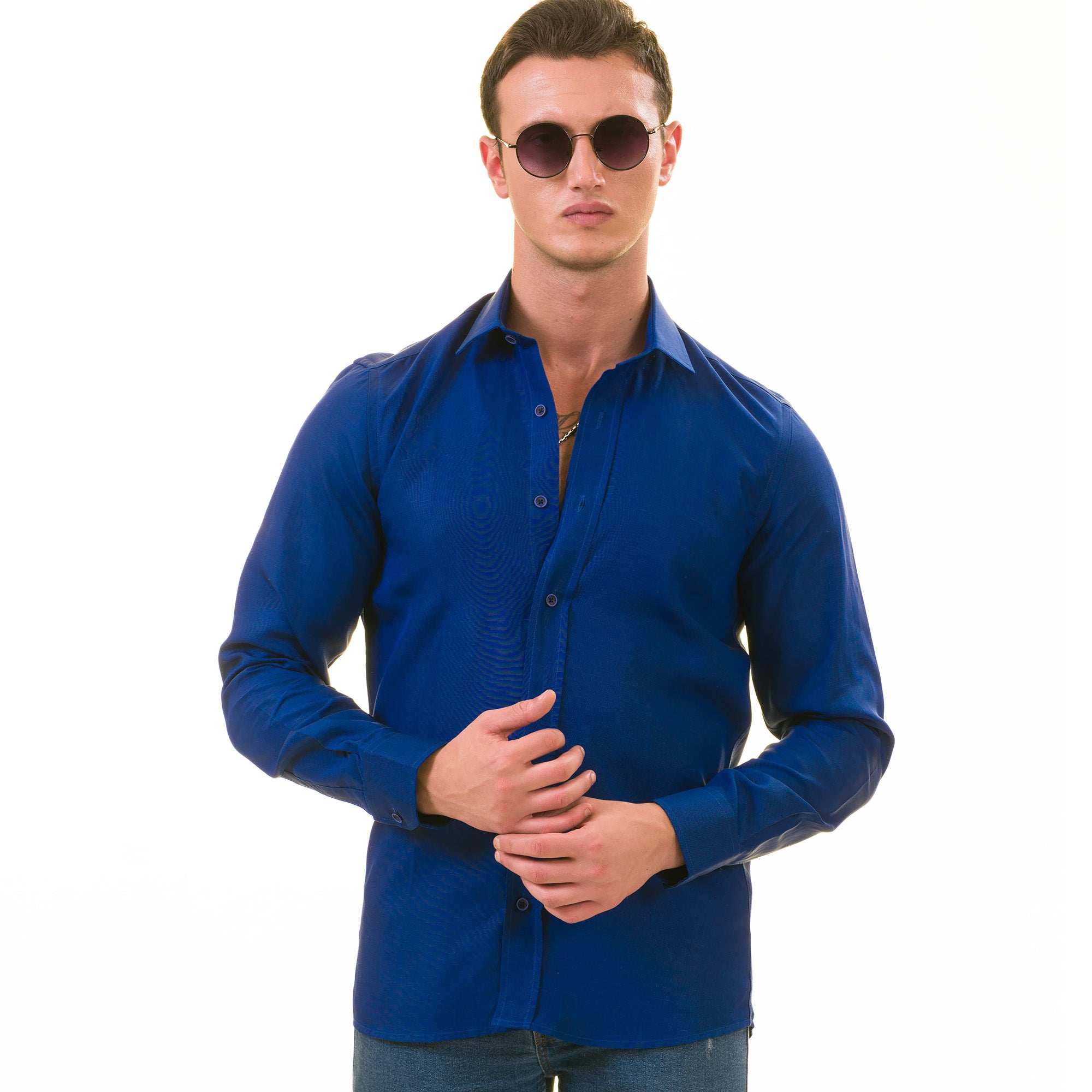 Men’s Royal Blue Linen Shirt - Luxury Tailor Fit European Made Button-Up - Image 4