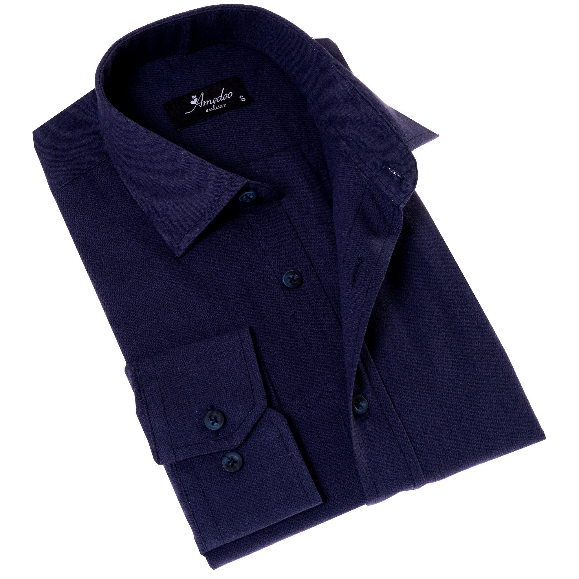 Men’s Dark Blue Linen Shirt - Luxury Tailor Fit European Made Button-Up