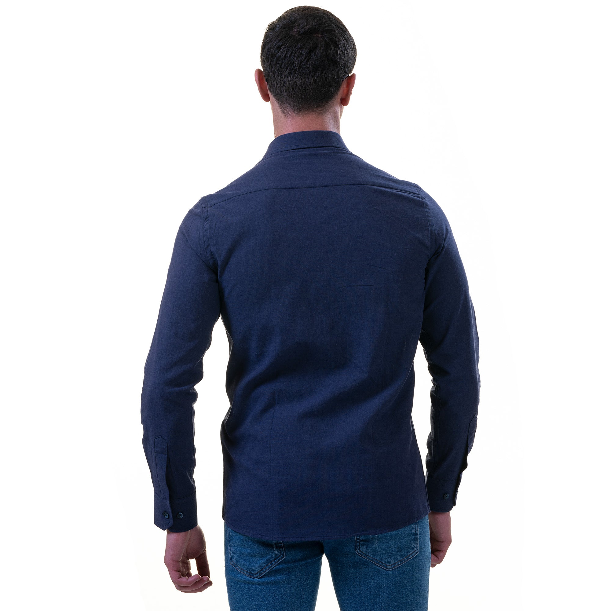 Men’s Dark Blue Linen Shirt - Luxury Tailor Fit European Made Button-Up - Image 3
