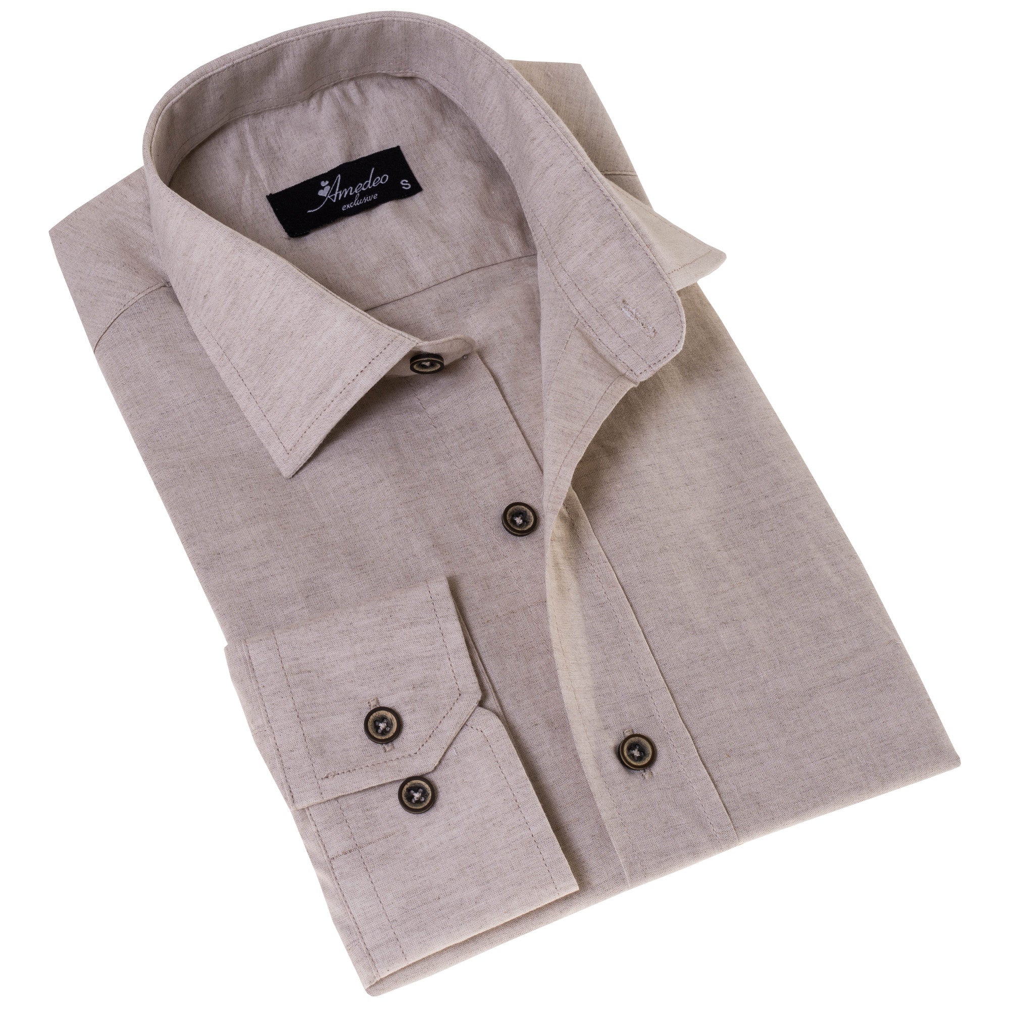 Men’s Beige Linen Shirt - Luxury Tailor Fit European Made Button-Up