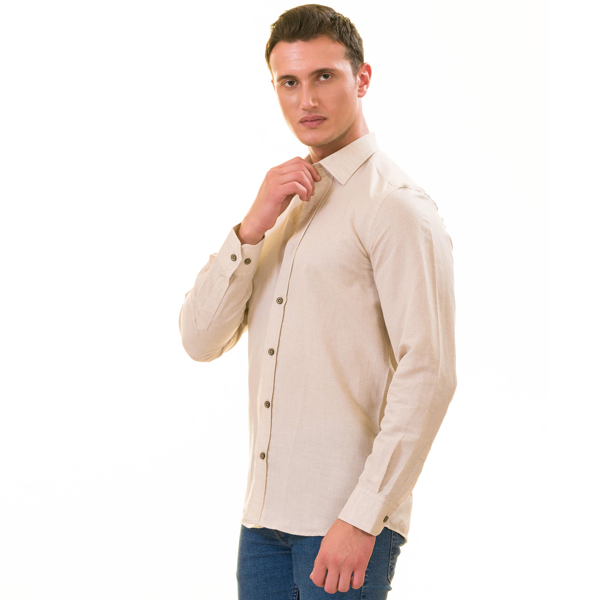 Men’s Beige Linen Shirt - Luxury Tailor Fit European Made Button-Up - Image 4