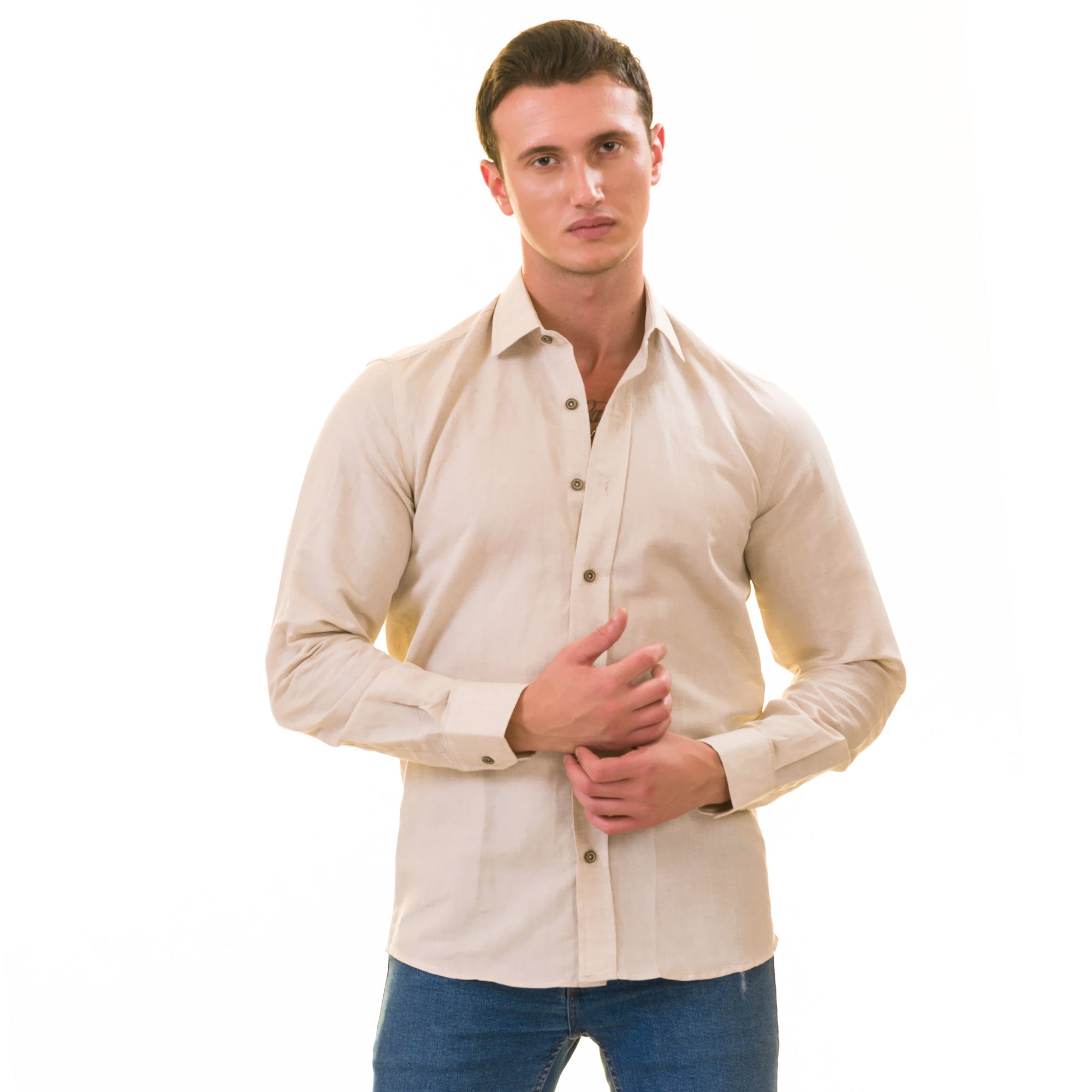 Men’s Beige Linen Shirt - Luxury Tailor Fit European Made Button-Up - Image 5