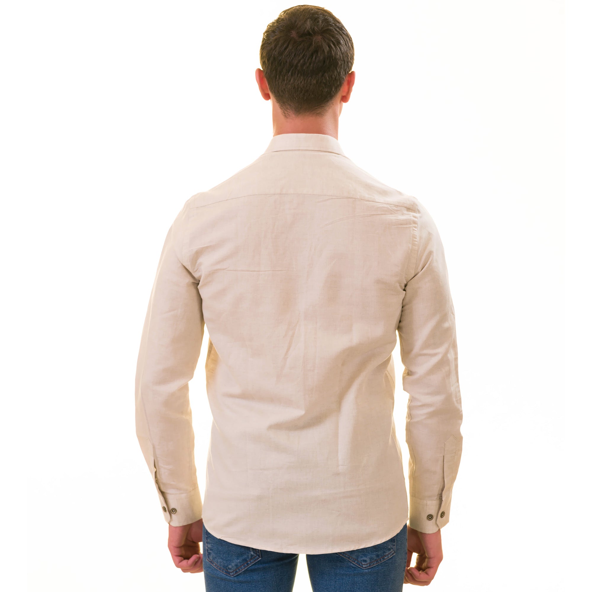 Men’s Beige Linen Shirt - Luxury Tailor Fit European Made Button-Up - Image 3
