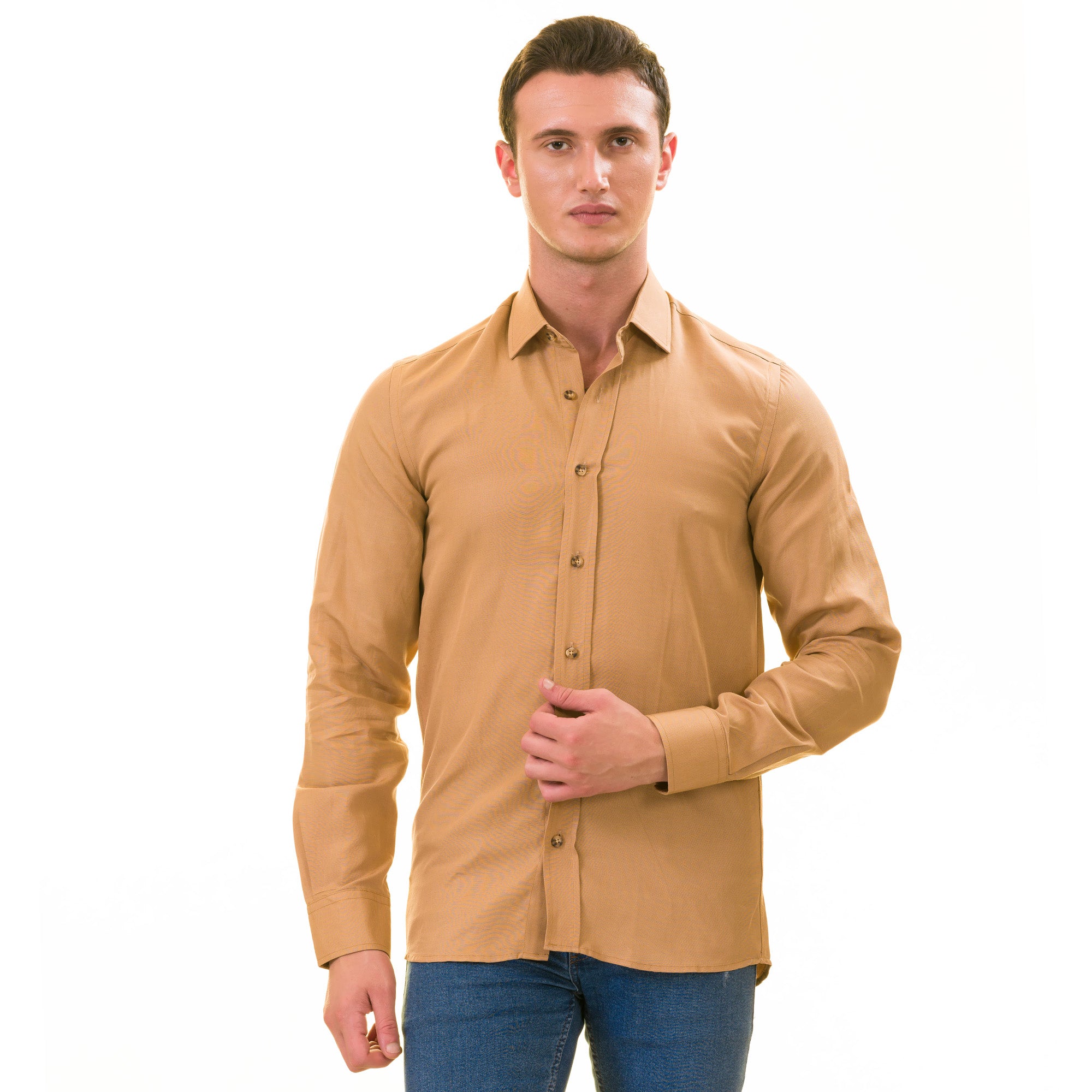 Men’s Brown Linen Shirt - Luxury Tailor Fit European Made Button-Up - Image 4