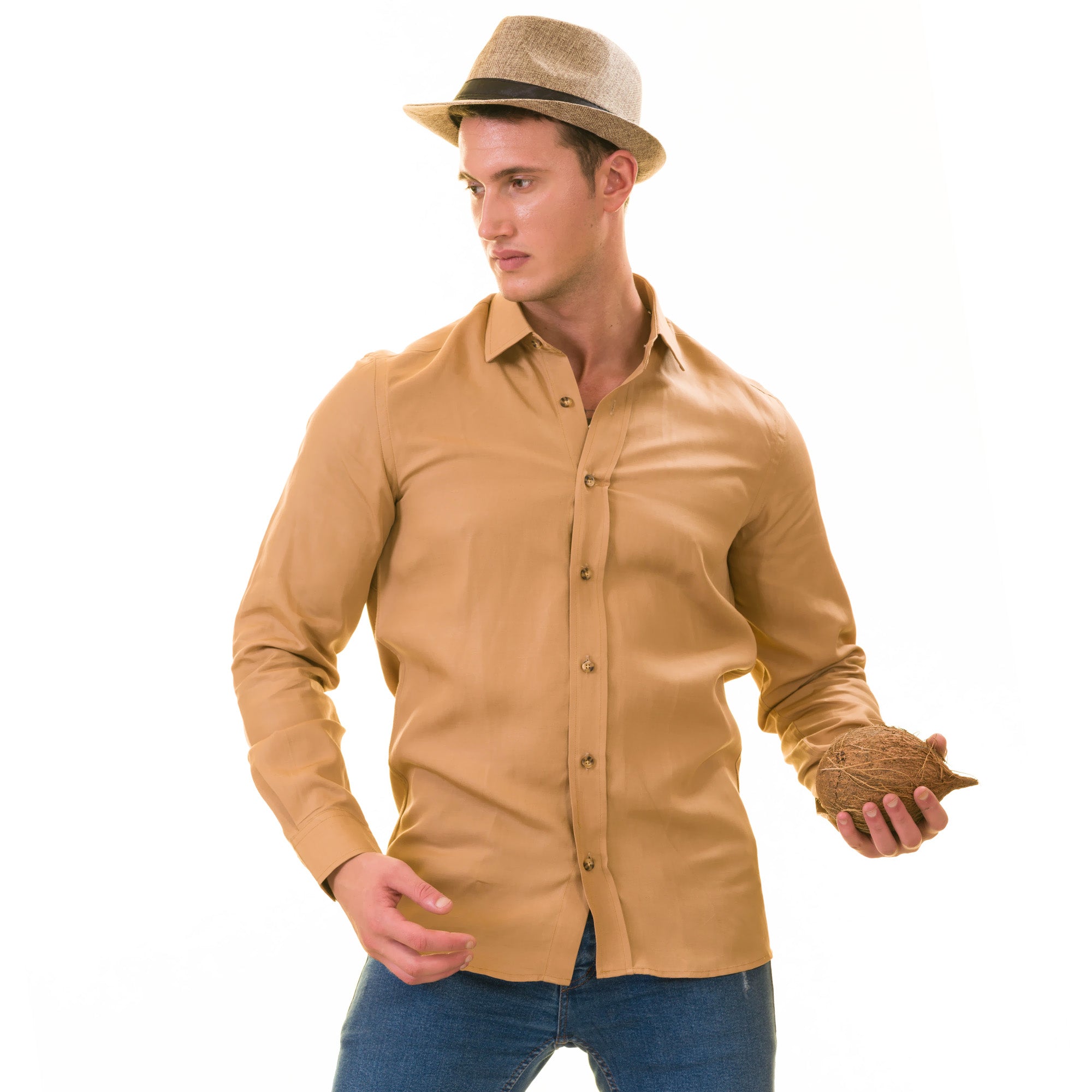 Men’s Brown Linen Shirt - Luxury Tailor Fit European Made Button-Up - Image 6