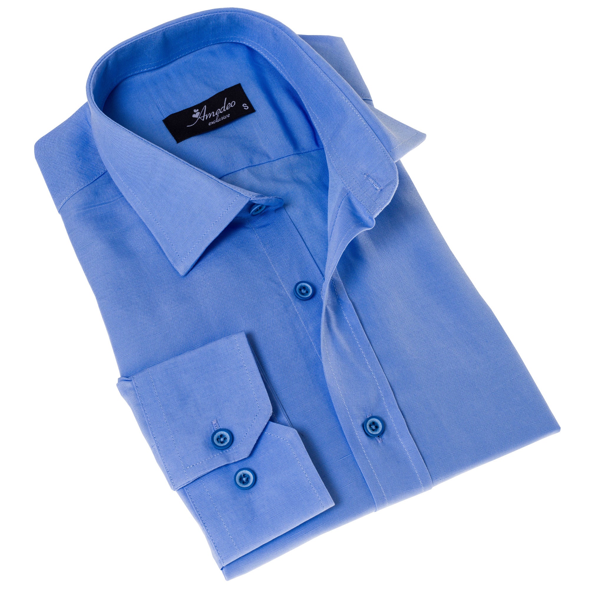 Men’s Sky Blue Linen Shirt - Luxury Tailor Fit European Made Button-Up