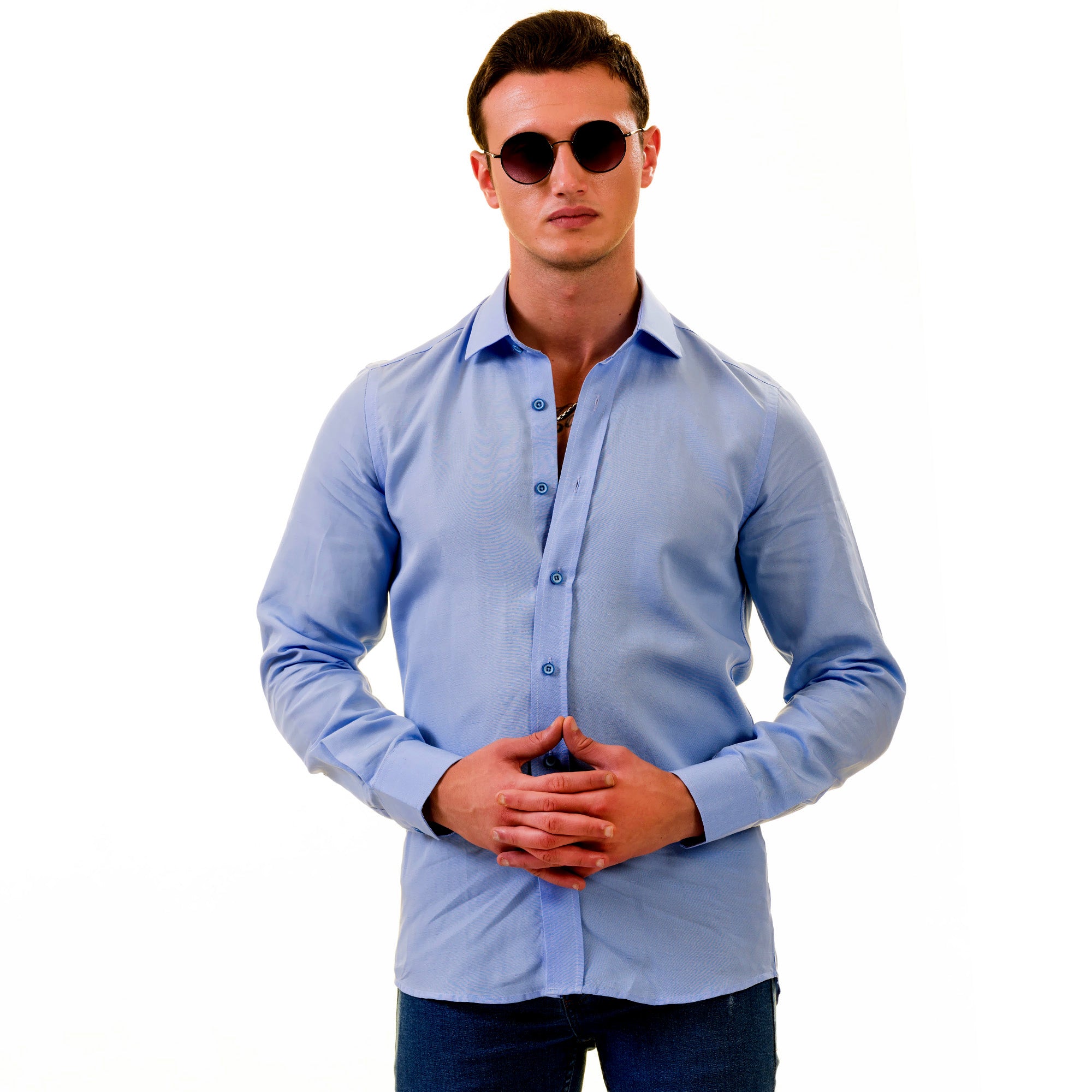 Men’s Sky Blue Linen Shirt - Luxury Tailor Fit European Made Button-Up - Image 2