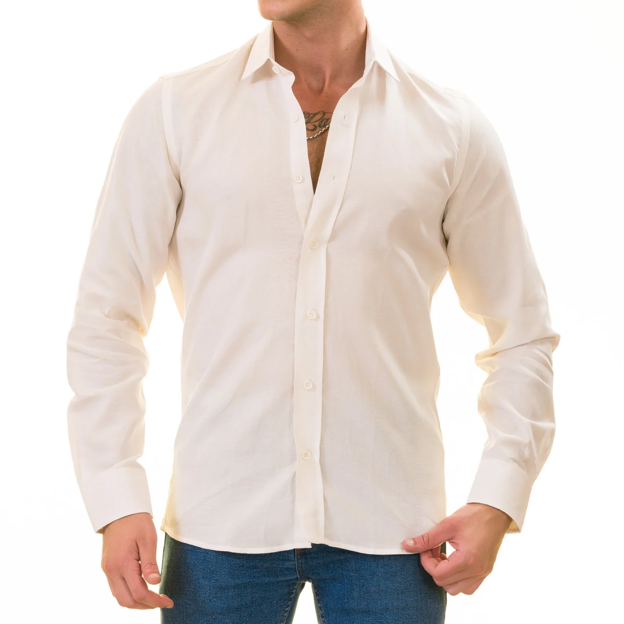 Men’s Off-White Linen Shirt - Luxury Tailor Fit European Made Button-Up