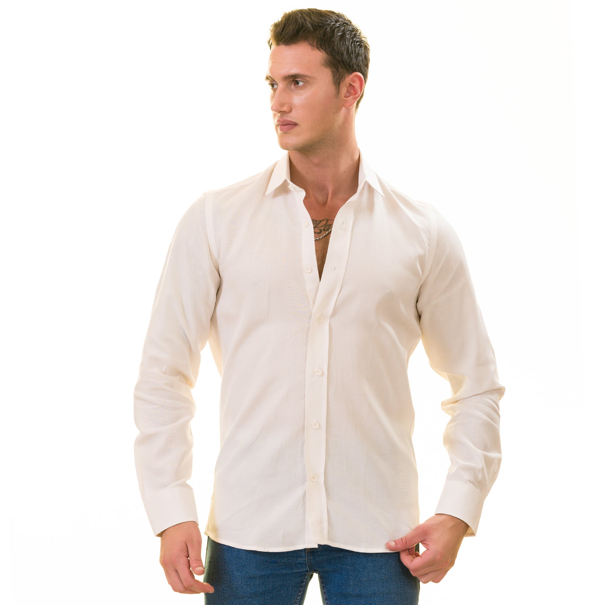 Men’s Off-White Linen Shirt - Luxury Tailor Fit European Made Button-Up - Image 4