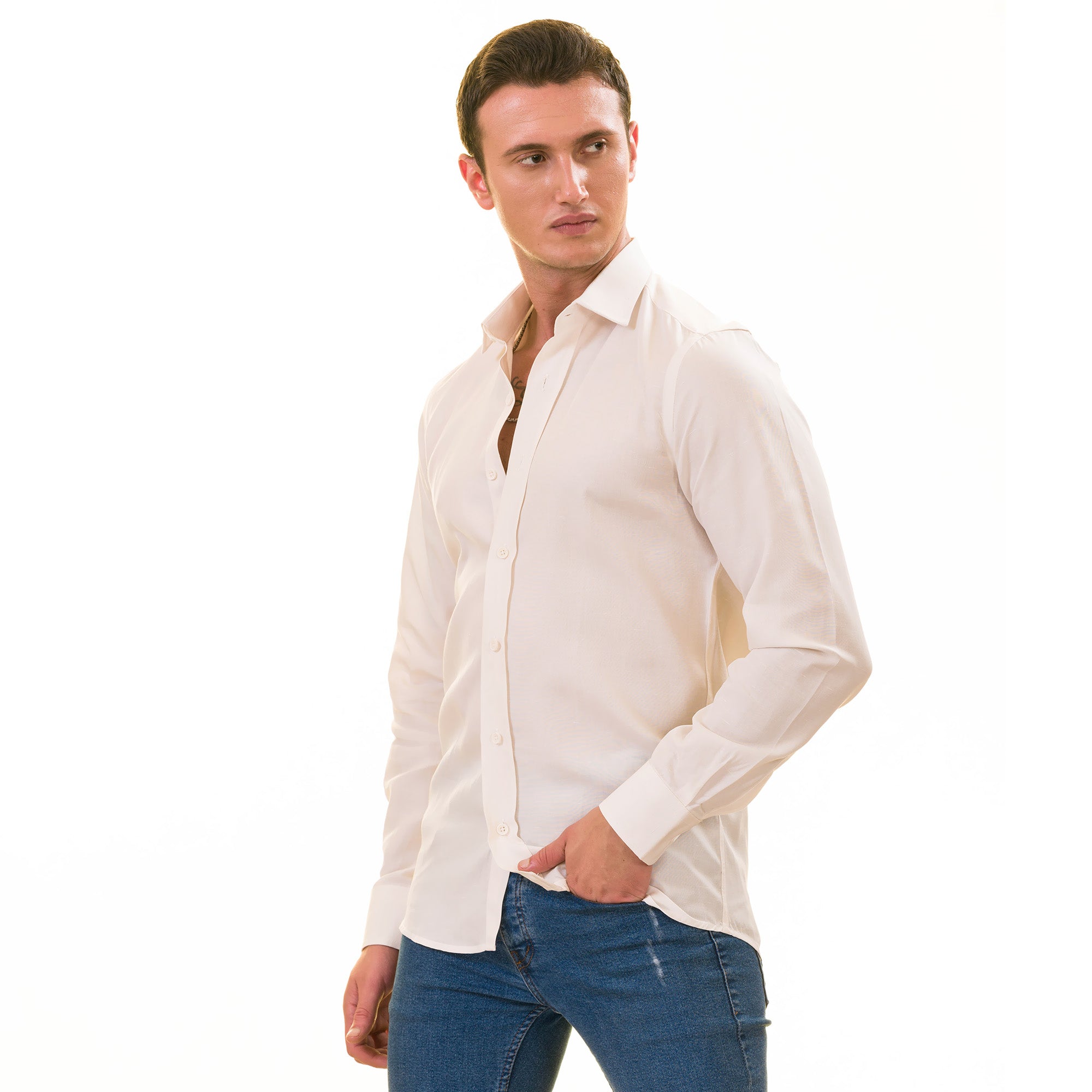 Men’s Off-White Linen Shirt - Luxury Tailor Fit European Made Button-Up - Image 6