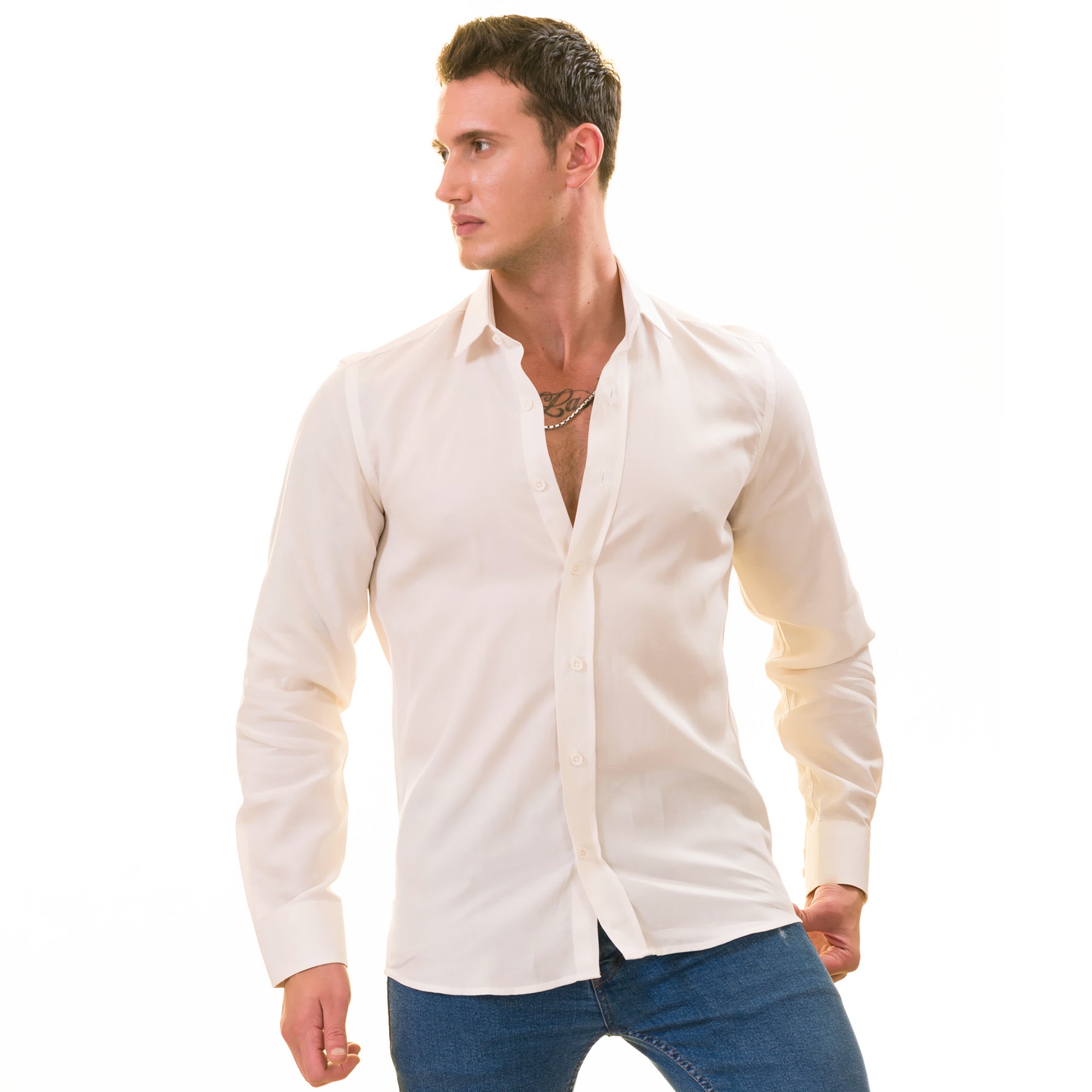 Men’s Off-White Linen Shirt - Luxury Tailor Fit European Made Button-Up - Image 7