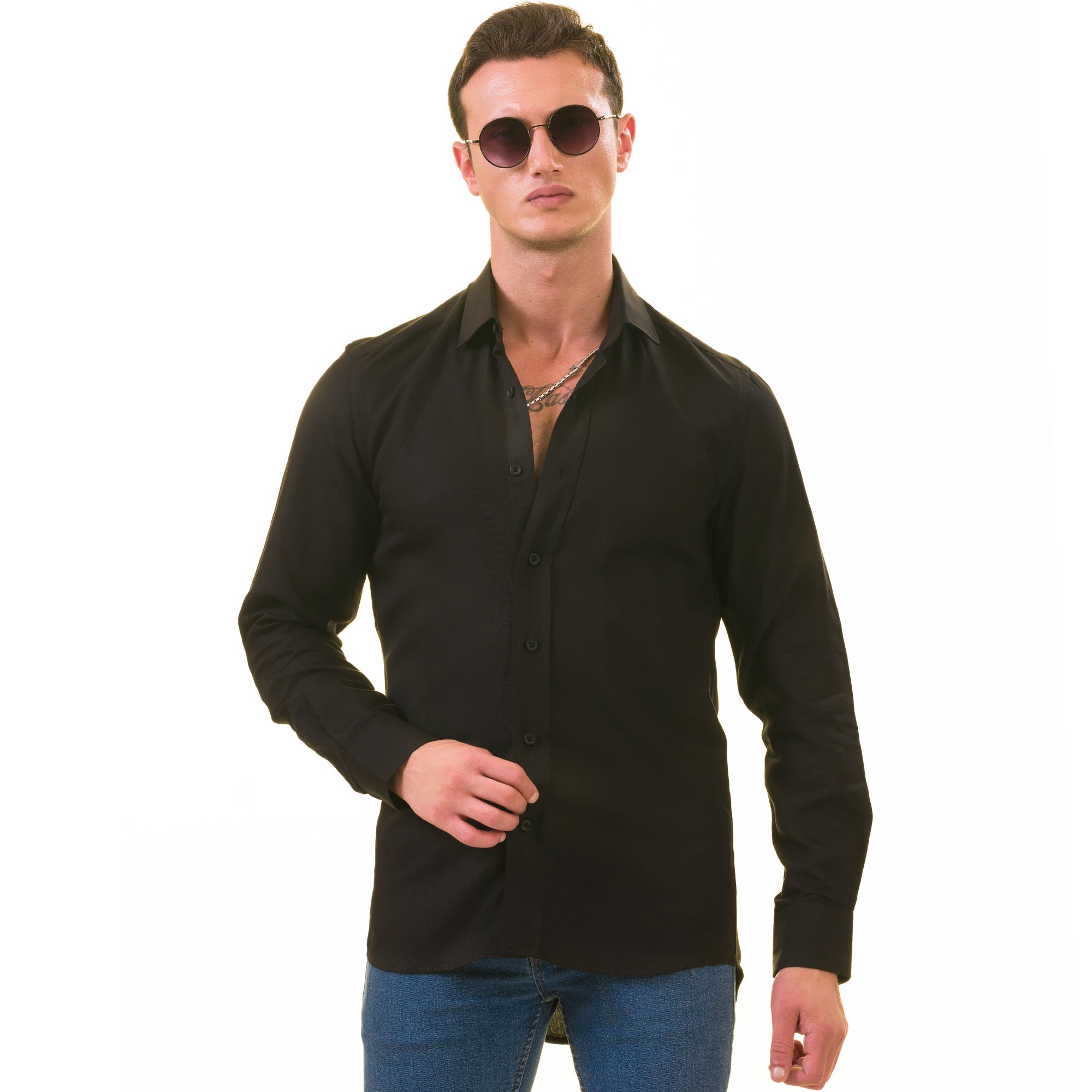 Black Luxury Men's Tailor Fit Button Up European Made Linen Shirts - Image 4