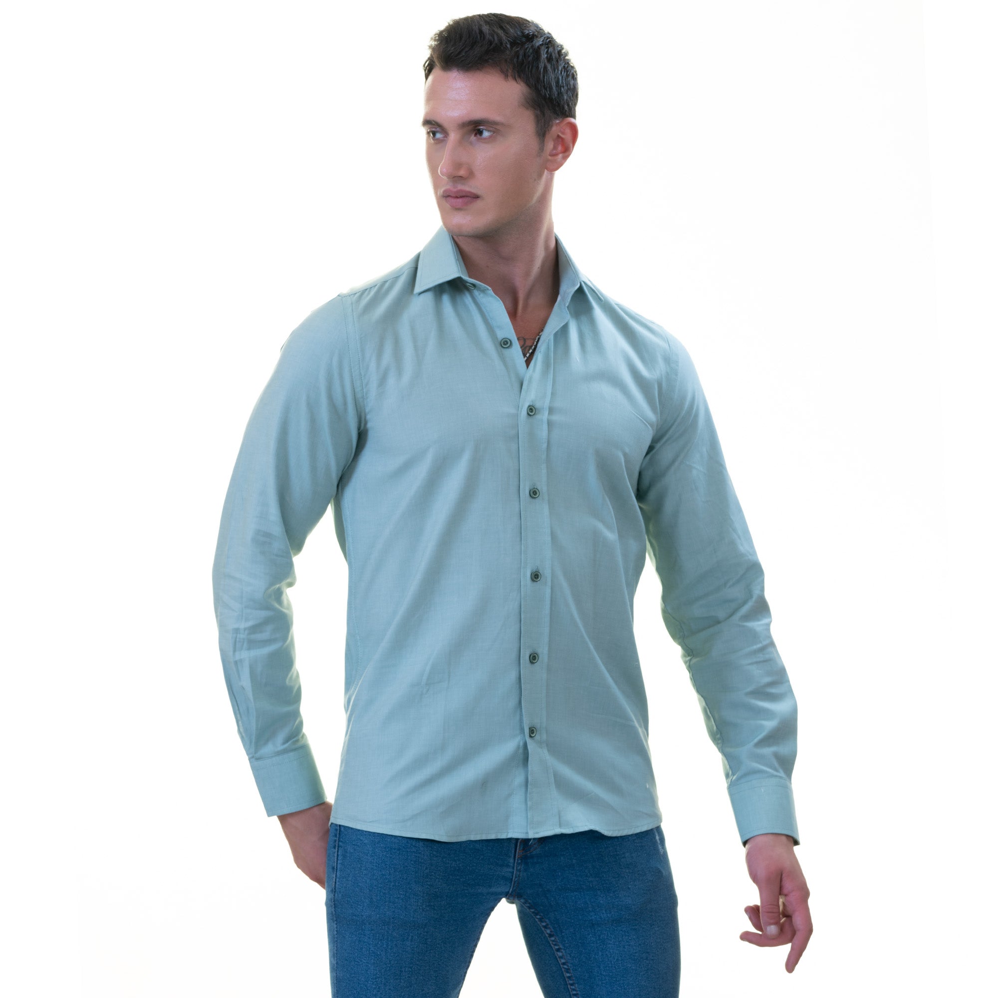 Men’s Blue Linen Shirt - Luxury Tailor Fit European Made Button-Up - Image 4