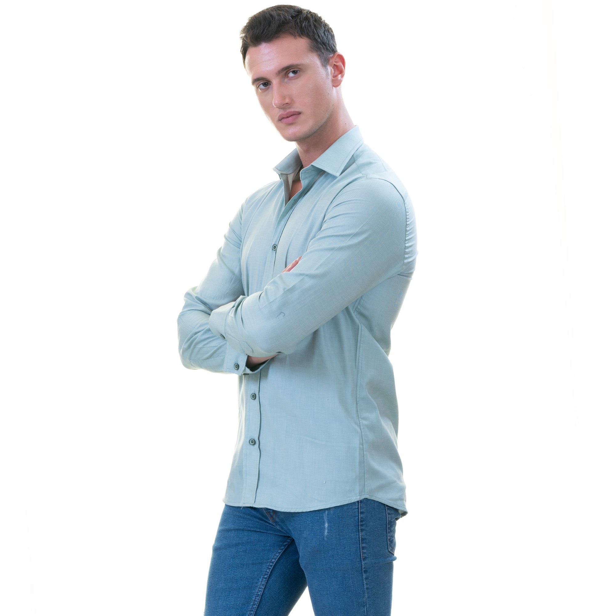 Men’s Blue Linen Shirt - Luxury Tailor Fit European Made Button-Up - Image 5