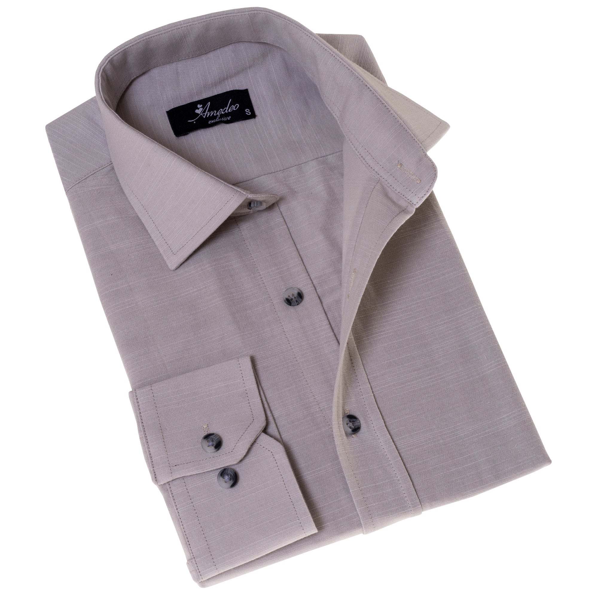 Men’s Light Gray Linen Shirt - Luxury Tailor Fit European Made Button-Up