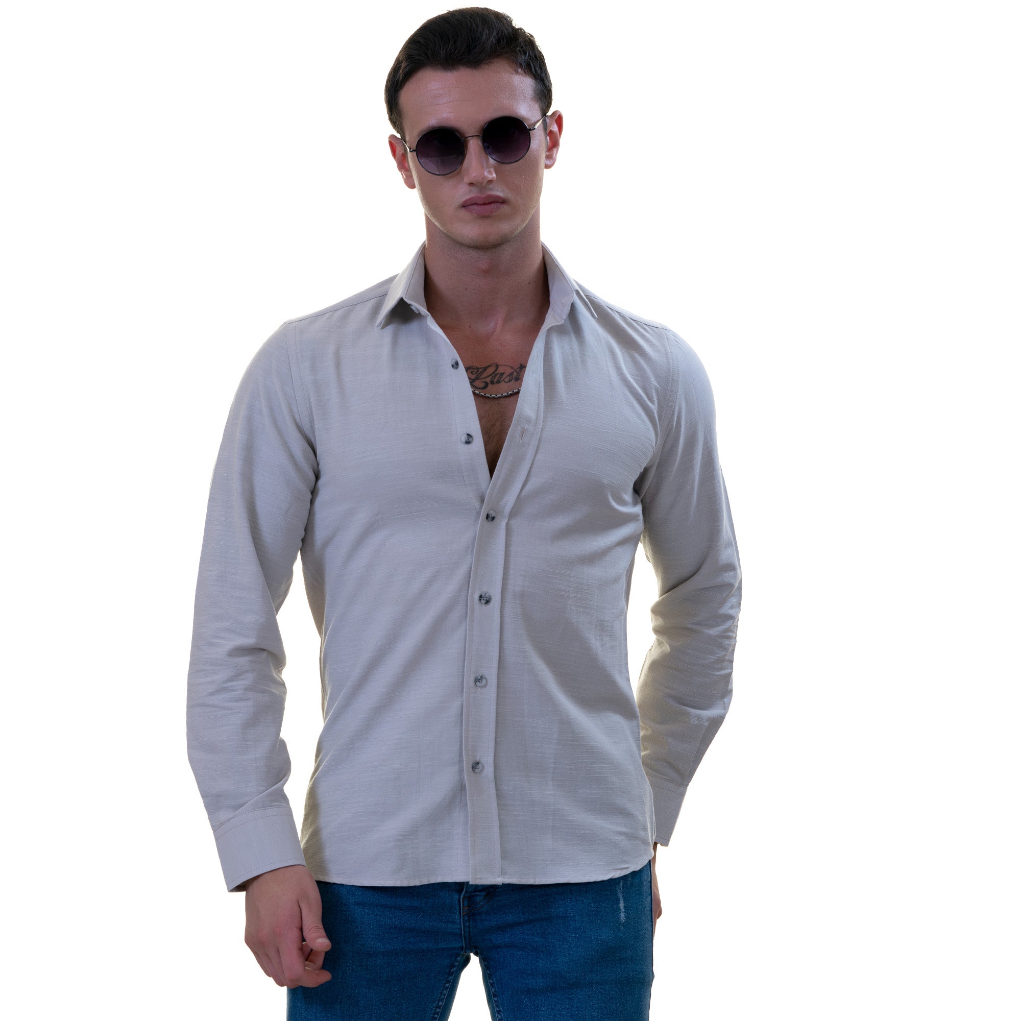 Men’s Light Gray Linen Shirt - Luxury Tailor Fit European Made Button-Up - Image 2