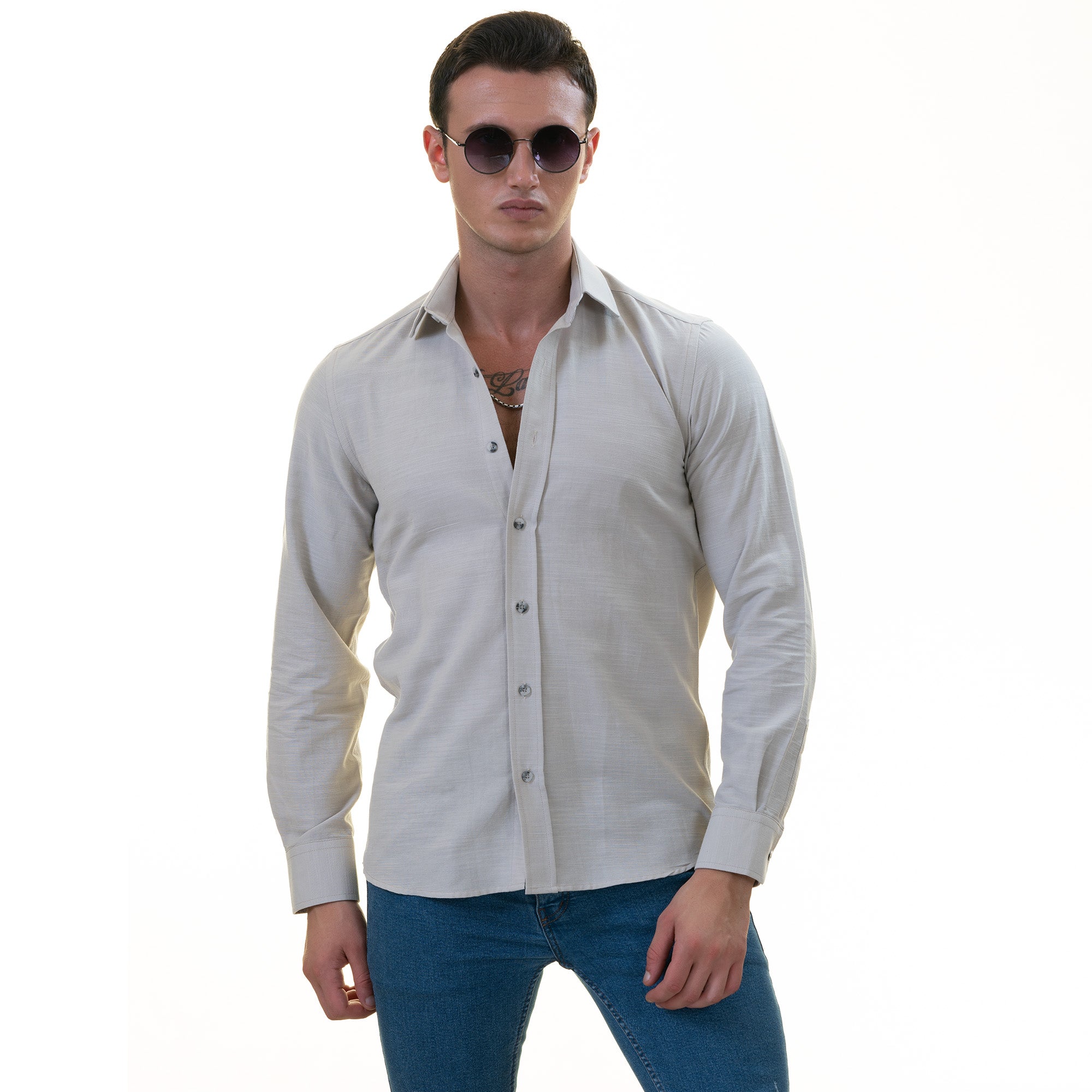 Men’s Light Gray Linen Shirt - Luxury Tailor Fit European Made Button-Up - Image 4