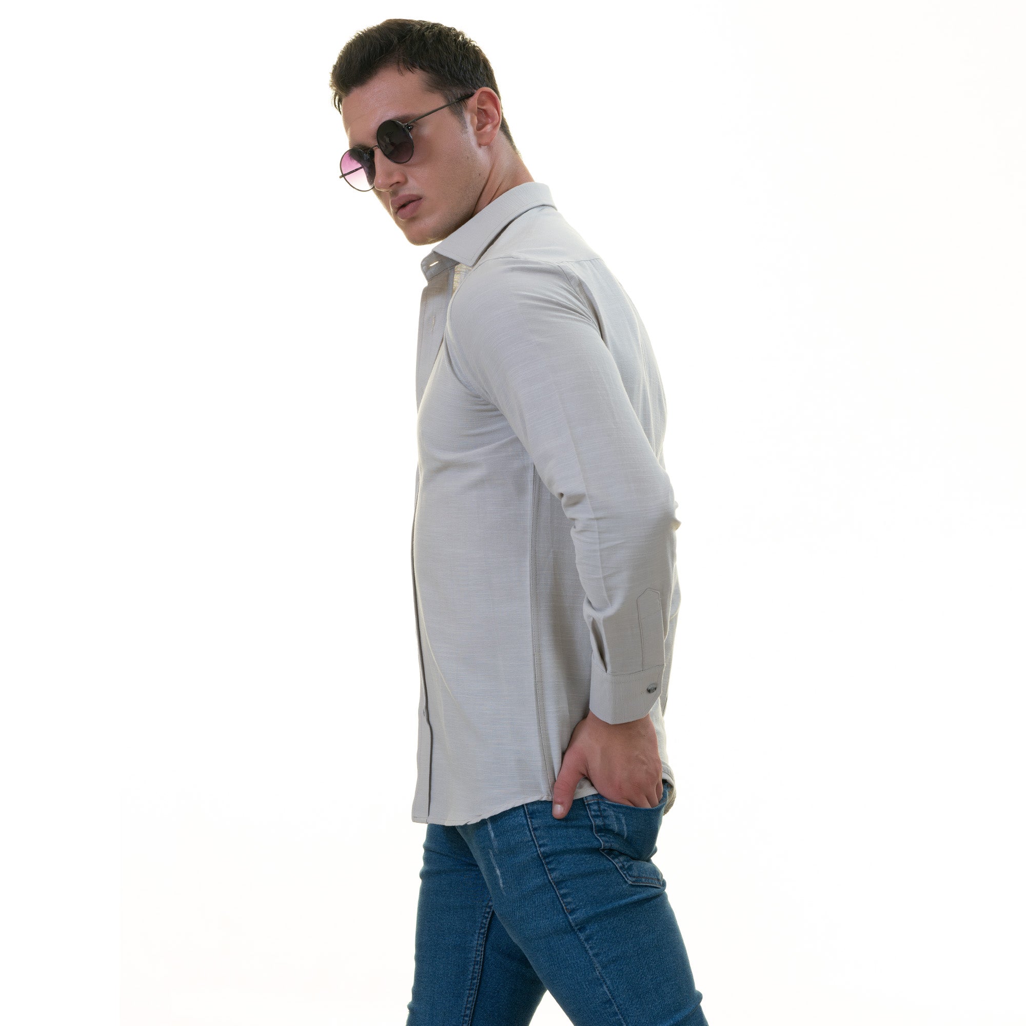 Men’s Light Gray Linen Shirt - Luxury Tailor Fit European Made Button-Up - Image 5