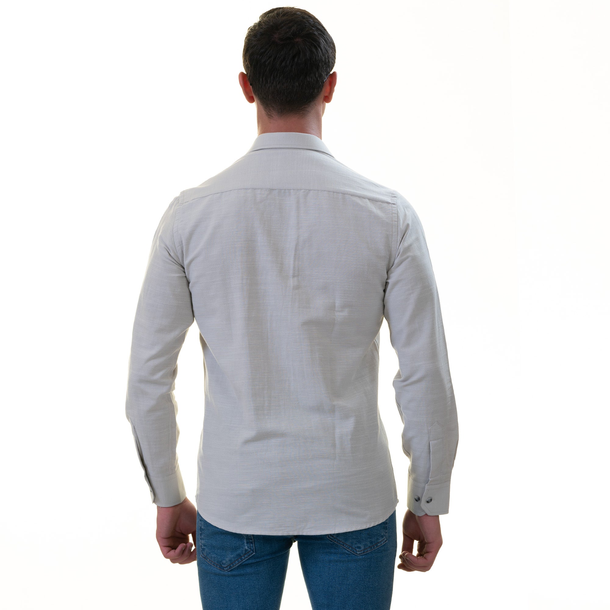 Men’s Light Gray Linen Shirt - Luxury Tailor Fit European Made Button-Up - Image 3