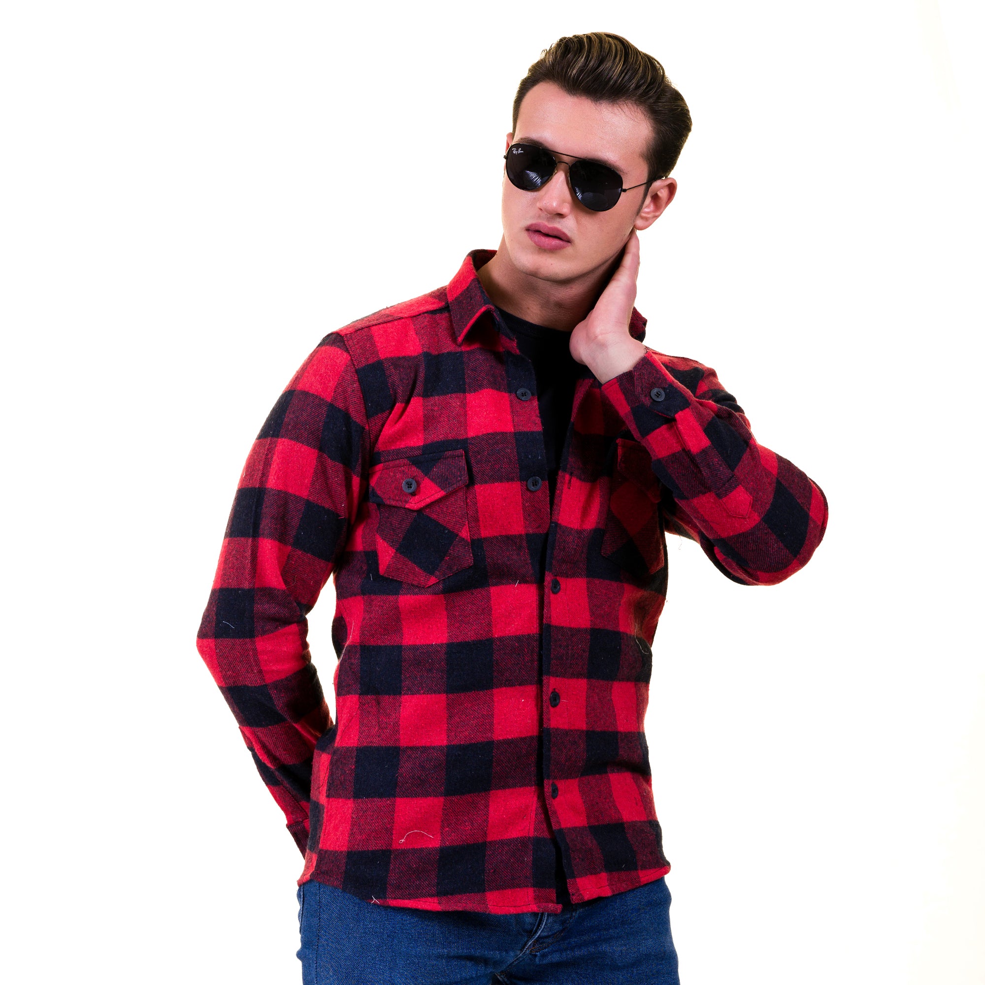 Red Black Check Mens Slim Fit Designer Dress Shirt - tailored Cotton Shirts for Work and Casual Wear - Image 5