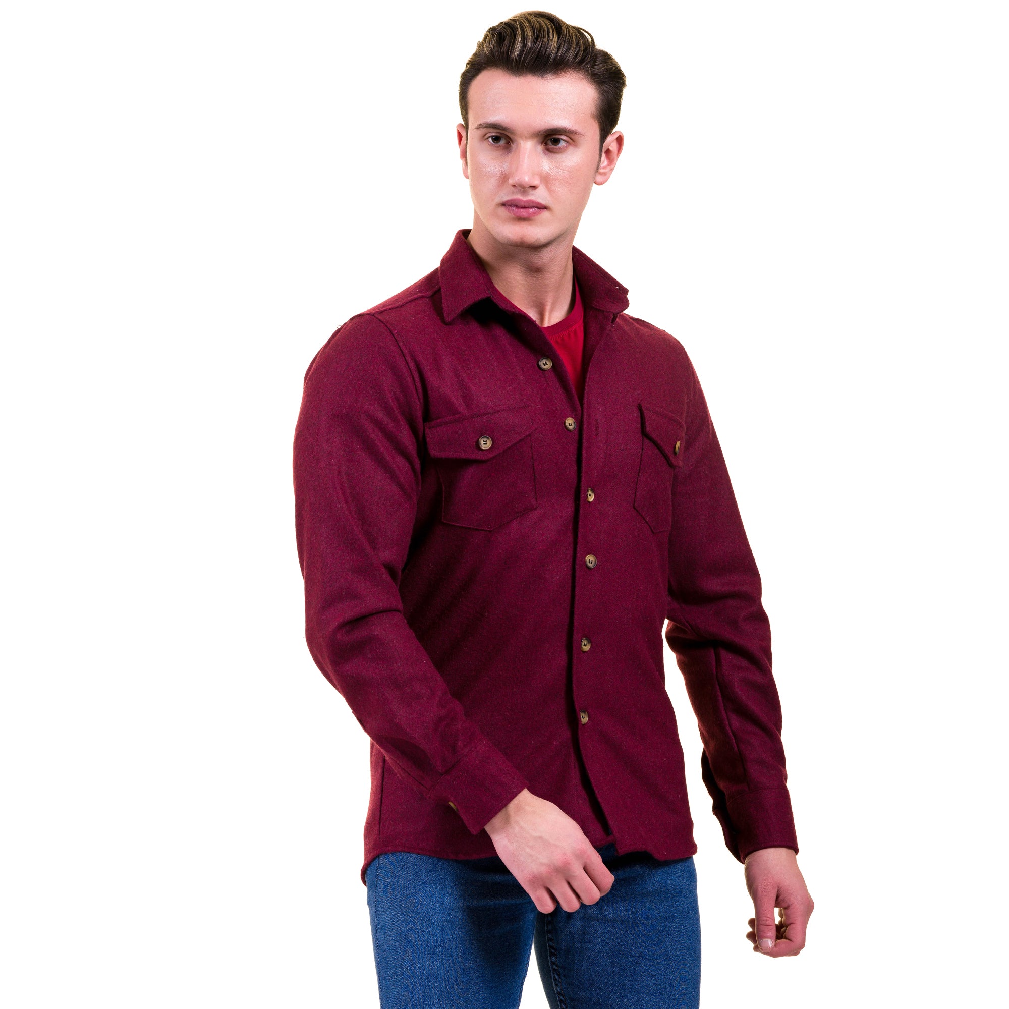 Solid Burgandy Mens Slim Fit Designer Dress Shirt - tailored Cotton Shirts for Work and Casual Wear - Image 5