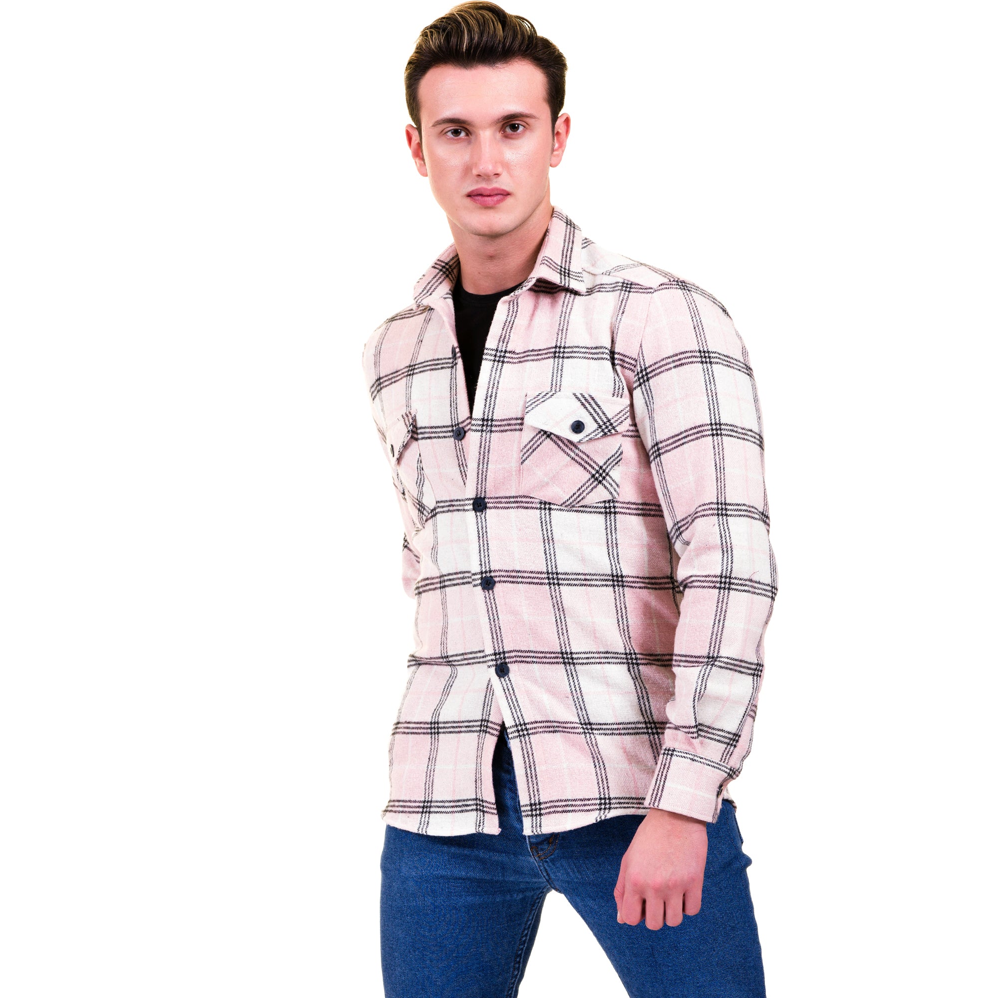 Salmon Pink White Check Mens Slim Fit Designer Dress Shirt - tailored Cotton Shirts for Work and Casual Wear - Image 5