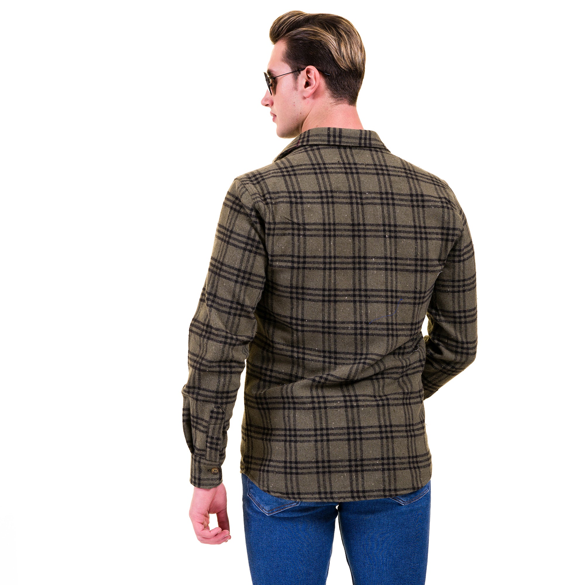 Olive Green Black Check Mens Slim Fit Designer Dress Shirt - tailored Cotton Shirts for Work and Casual Wear - Image 4