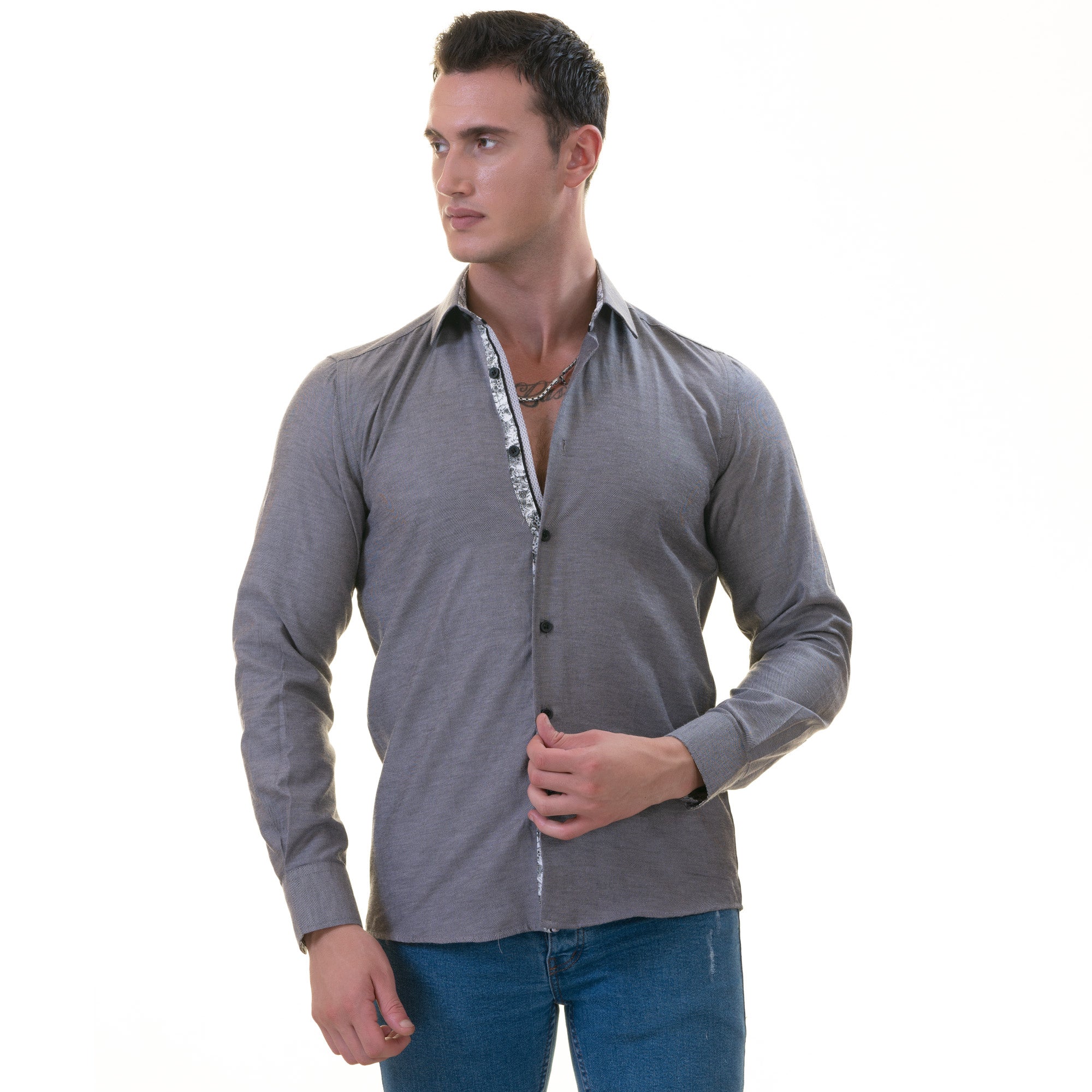 Black Oxford French Cuff Shirt - Slim Fit Cotton Shirts for Men - Work & Casual - Image 2