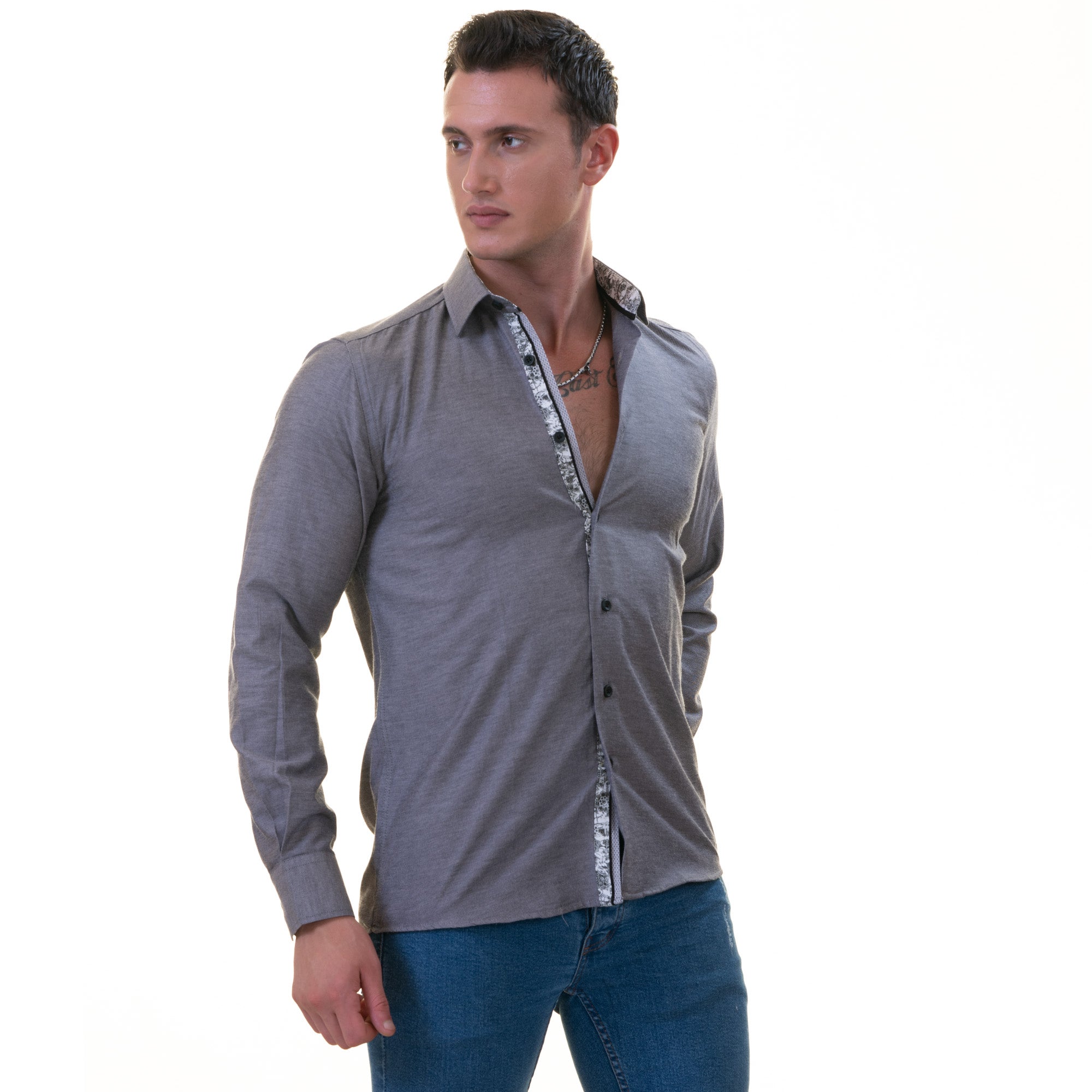 Black Oxford French Cuff Shirt - Slim Fit Cotton Shirts for Men - Work & Casual - Image 3