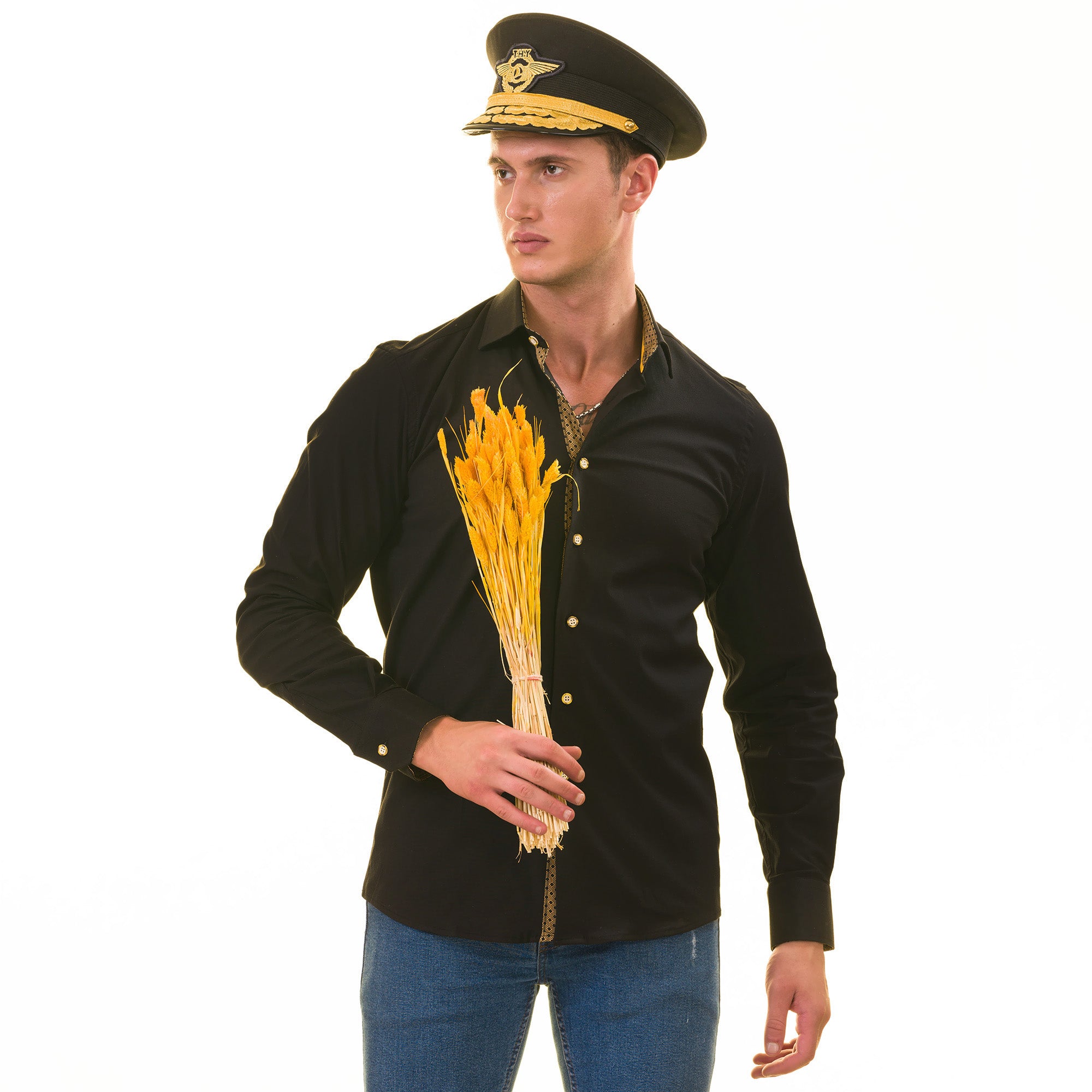 Black with inside Gold Men's Slim Fit Designer Shirt - Tailored Cotton Shirts for Work and Casual Wear - Image 8