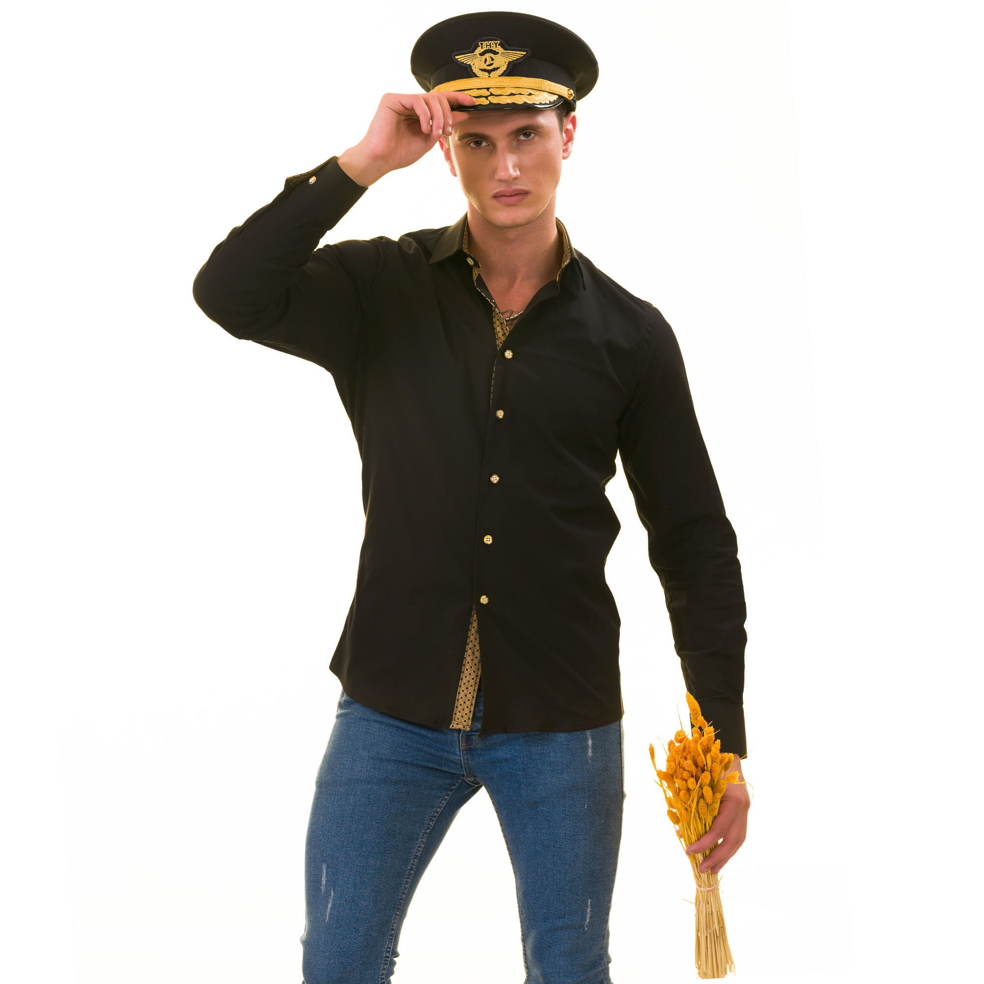 Black with inside Gold Men's Slim Fit Designer Shirt - Tailored Cotton Shirts for Work and Casual Wear - Image 10