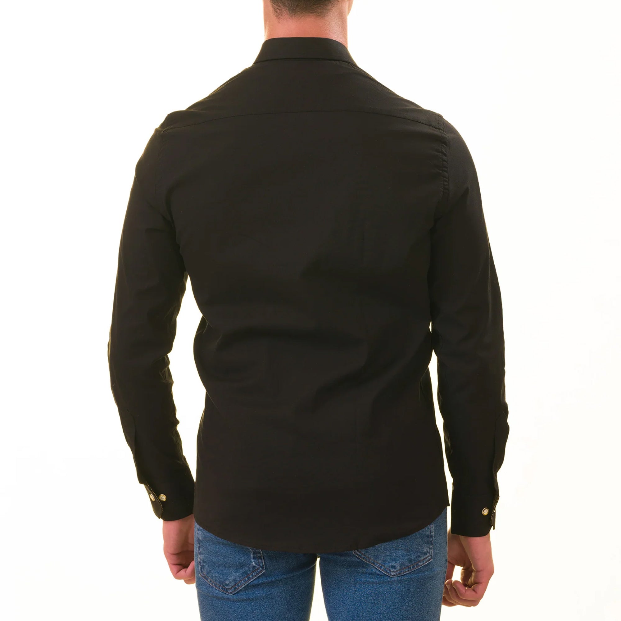 Black with inside Gold Men's Slim Fit Designer Shirt - Tailored Cotton Shirts for Work and Casual Wear - Image 3
