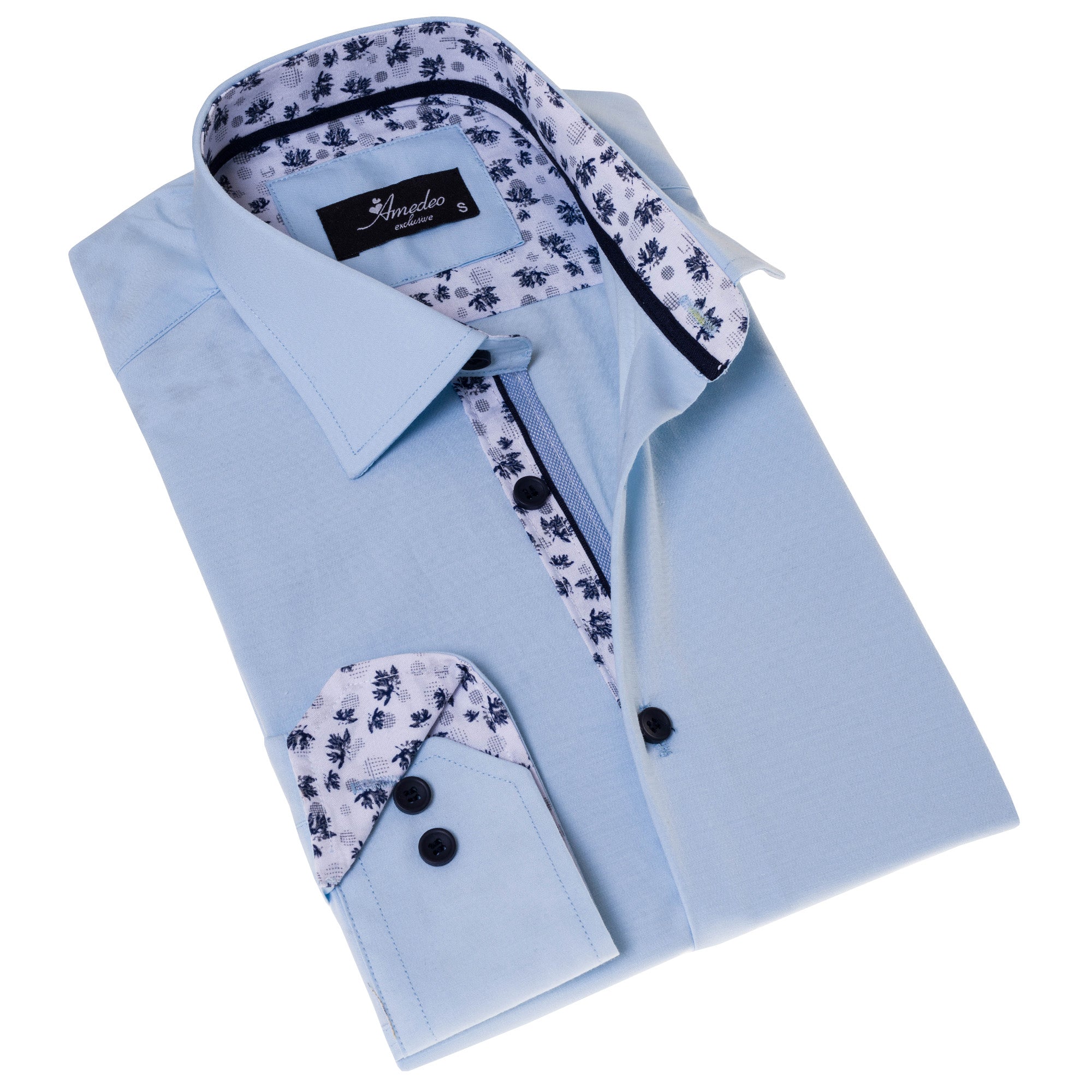 Blue Inside Printed Men's Slim Fit Designer French Cuff Shirt - Tailored Cotton