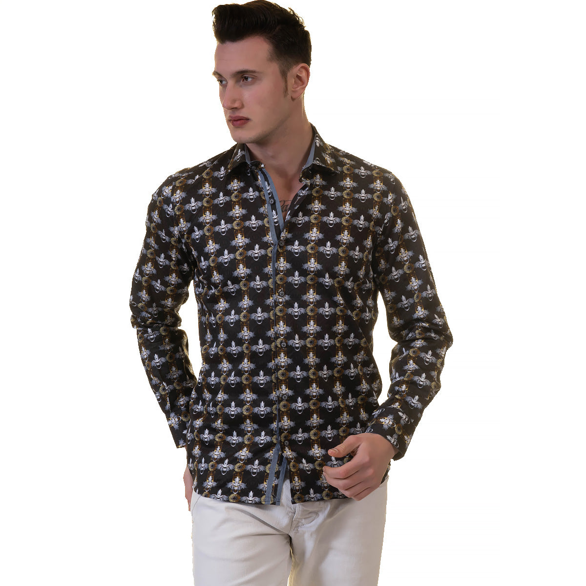 Black, Silver, Gold Medusa Head Mens Slim Fit Designer French Cuff Shirt - tailored Cotton Shirts for Work and Casual Wear - Image 2