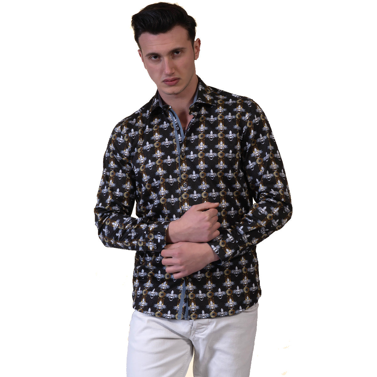 Black, Silver, Gold Medusa Head Mens Slim Fit Designer French Cuff Shirt - tailored Cotton Shirts for Work and Casual Wear - Image 5