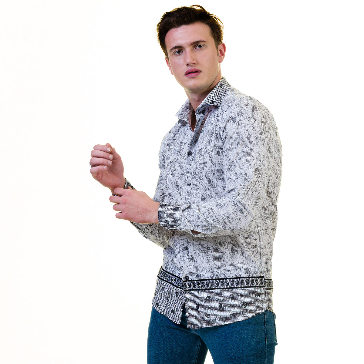 Grey and Black Doted Mens Slim Fit Designer Dress Shirt - tailored Cotton Shirts for Work and Casual Wear - Image 3