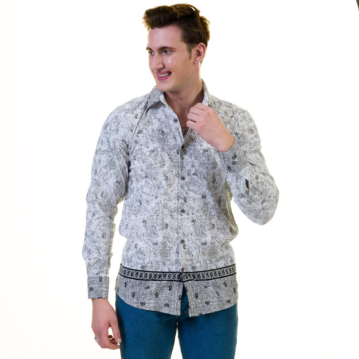 Grey and Black Doted Mens Slim Fit Designer Dress Shirt - tailored Cotton Shirts for Work and Casual Wear - Image 4