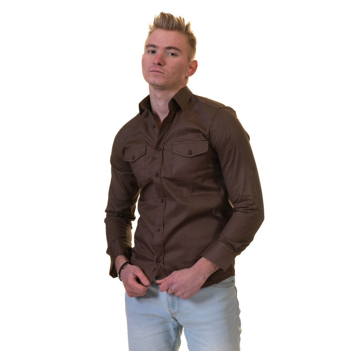 Dark Brown Mens Slim Fit Designer Dress Shirt - tailored Cotton Shirts for Work and Casual Wear - Image 3