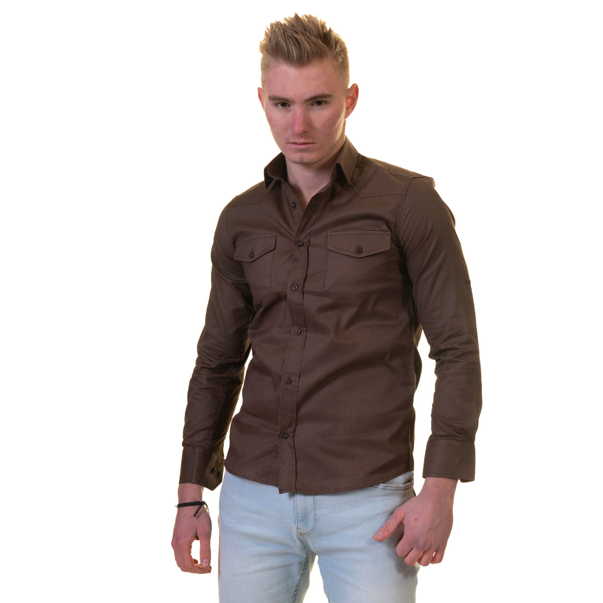 Dark Brown Mens Slim Fit Designer Dress Shirt - tailored Cotton Shirts for Work and Casual Wear - Image 4